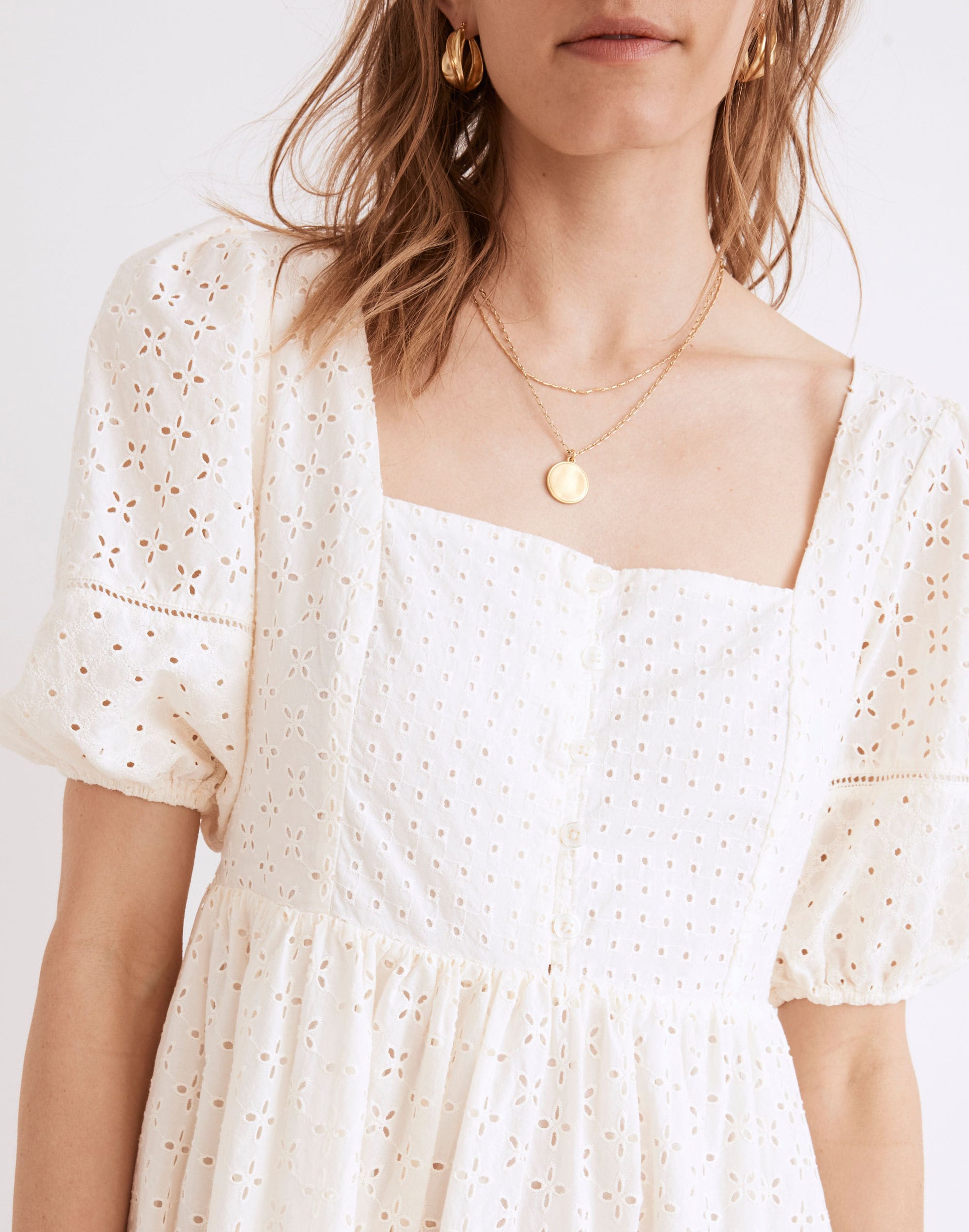 Eyelet-Mix Tiered Mini Dress | Madewell