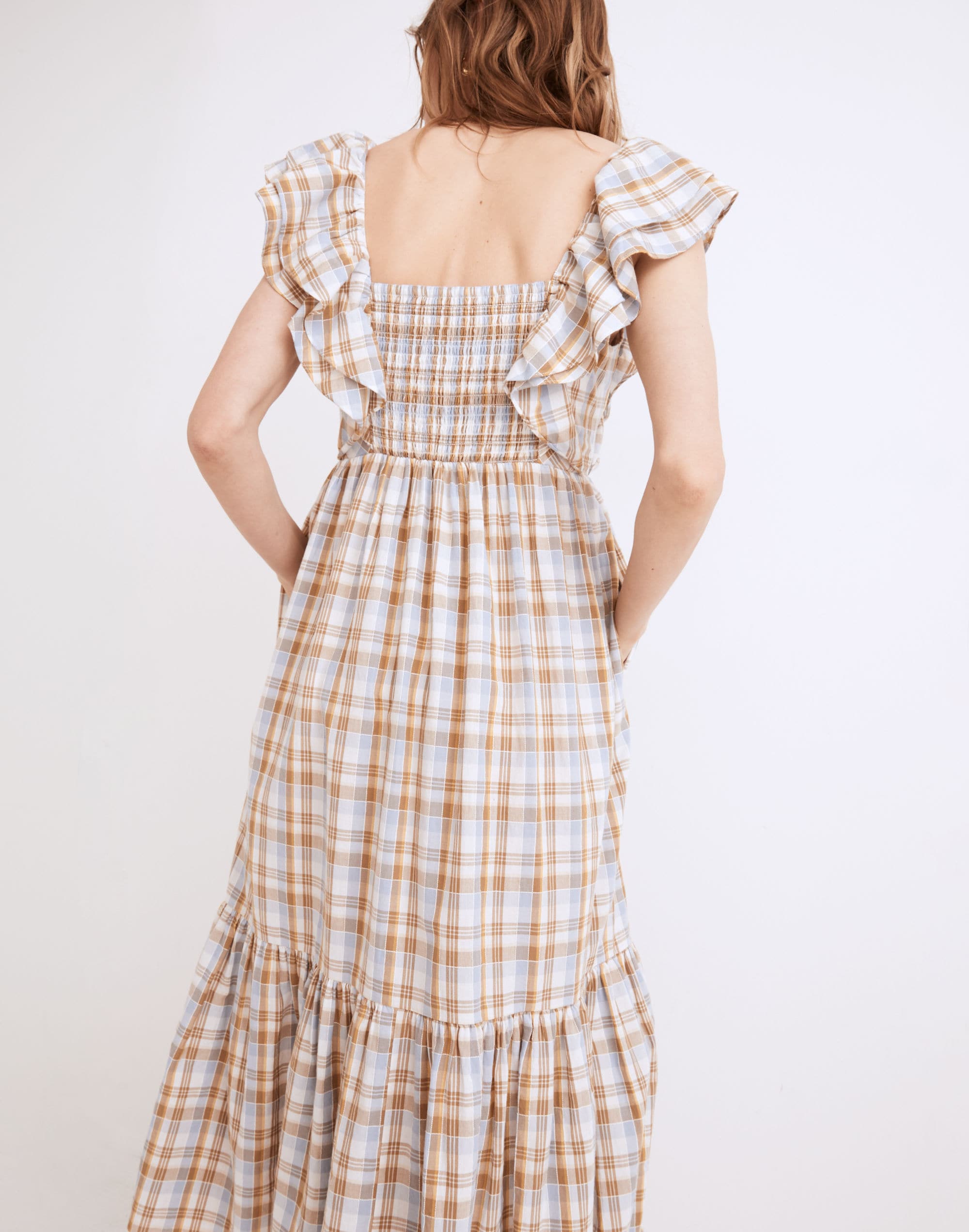 Ruffle-Sleeve Tiered Midi Dress Plaid | Madewell