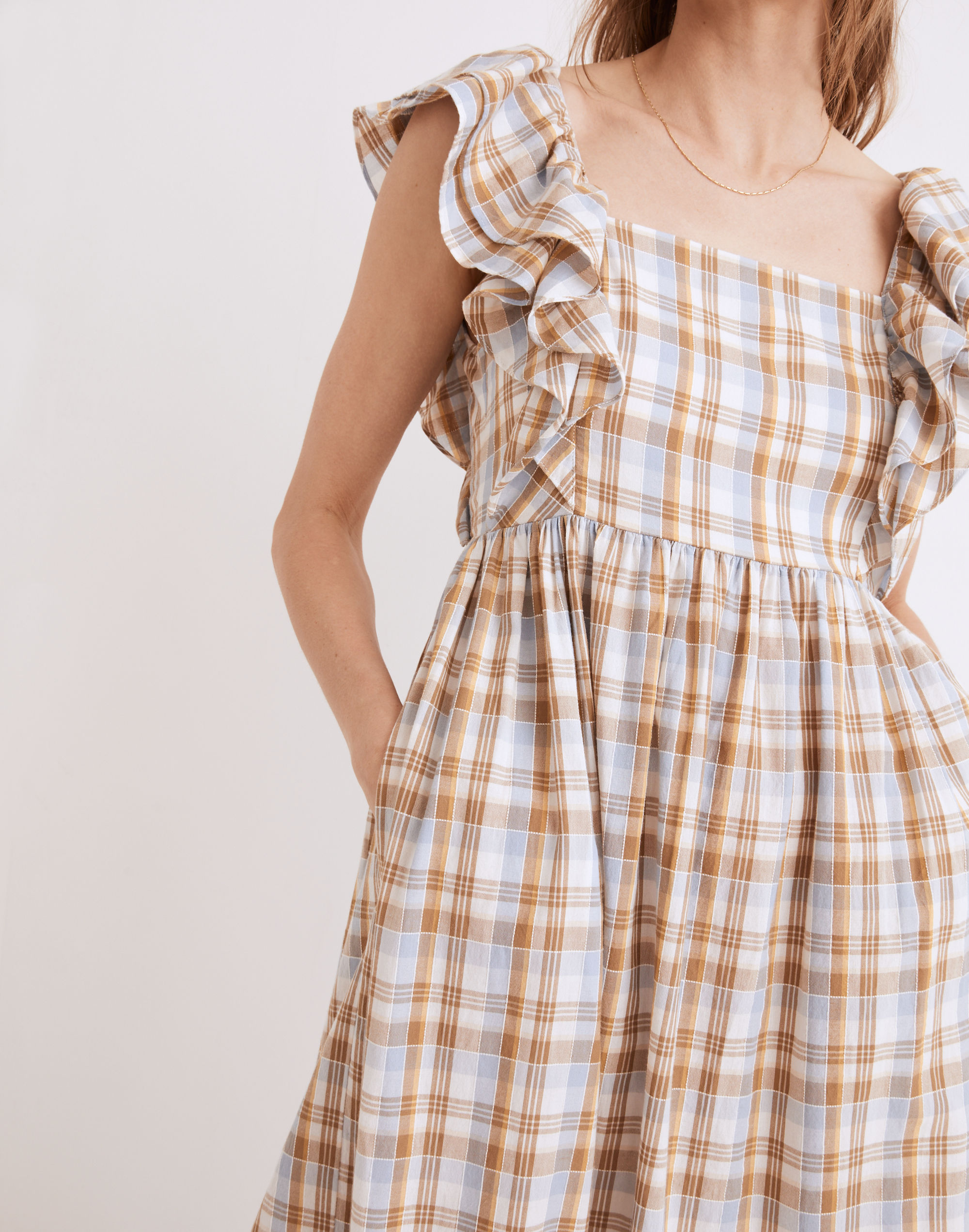 Ruffle-Sleeve Tiered Midi Dress Plaid | Madewell