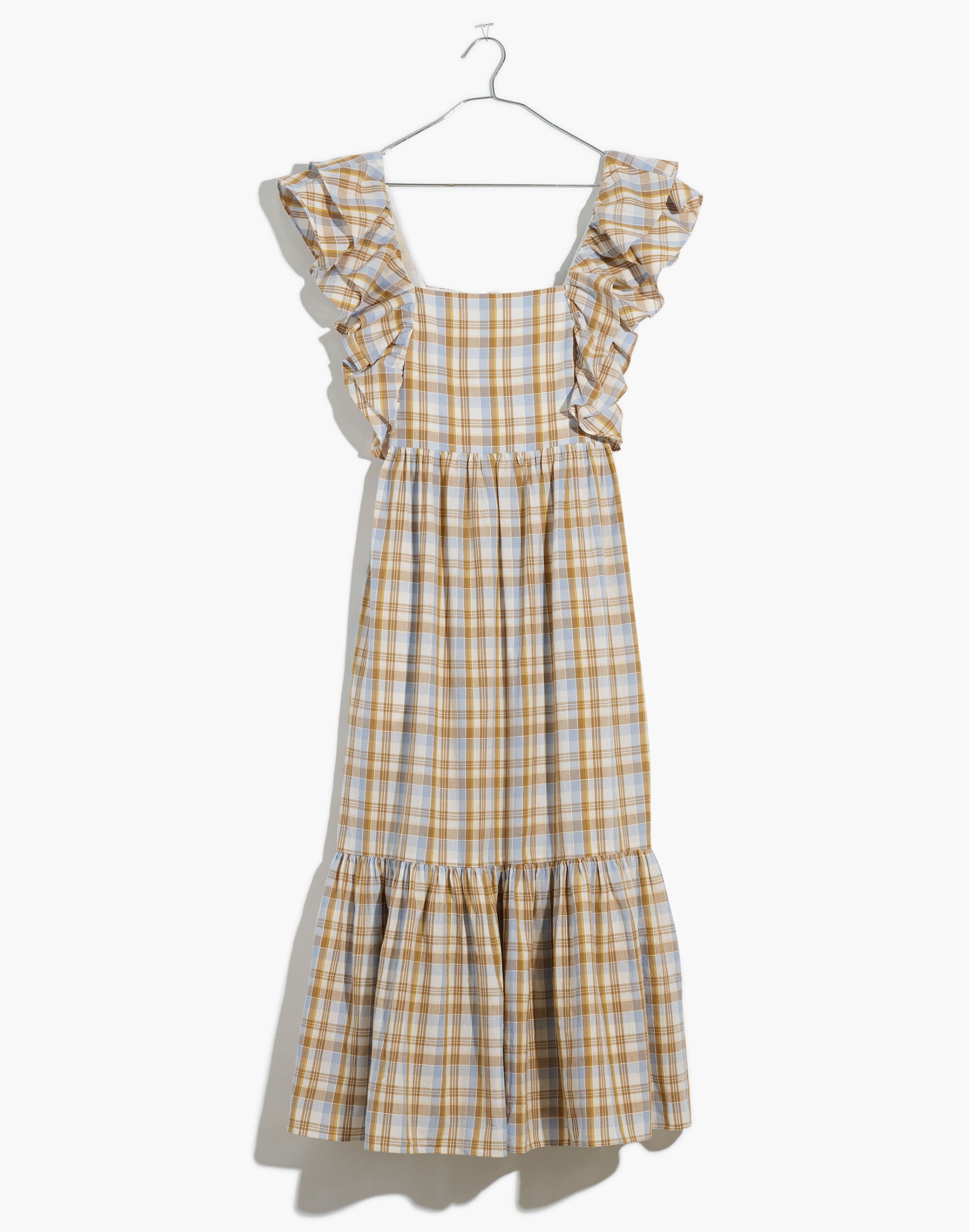 Ruffle-Sleeve Tiered Midi Dress Plaid | Madewell