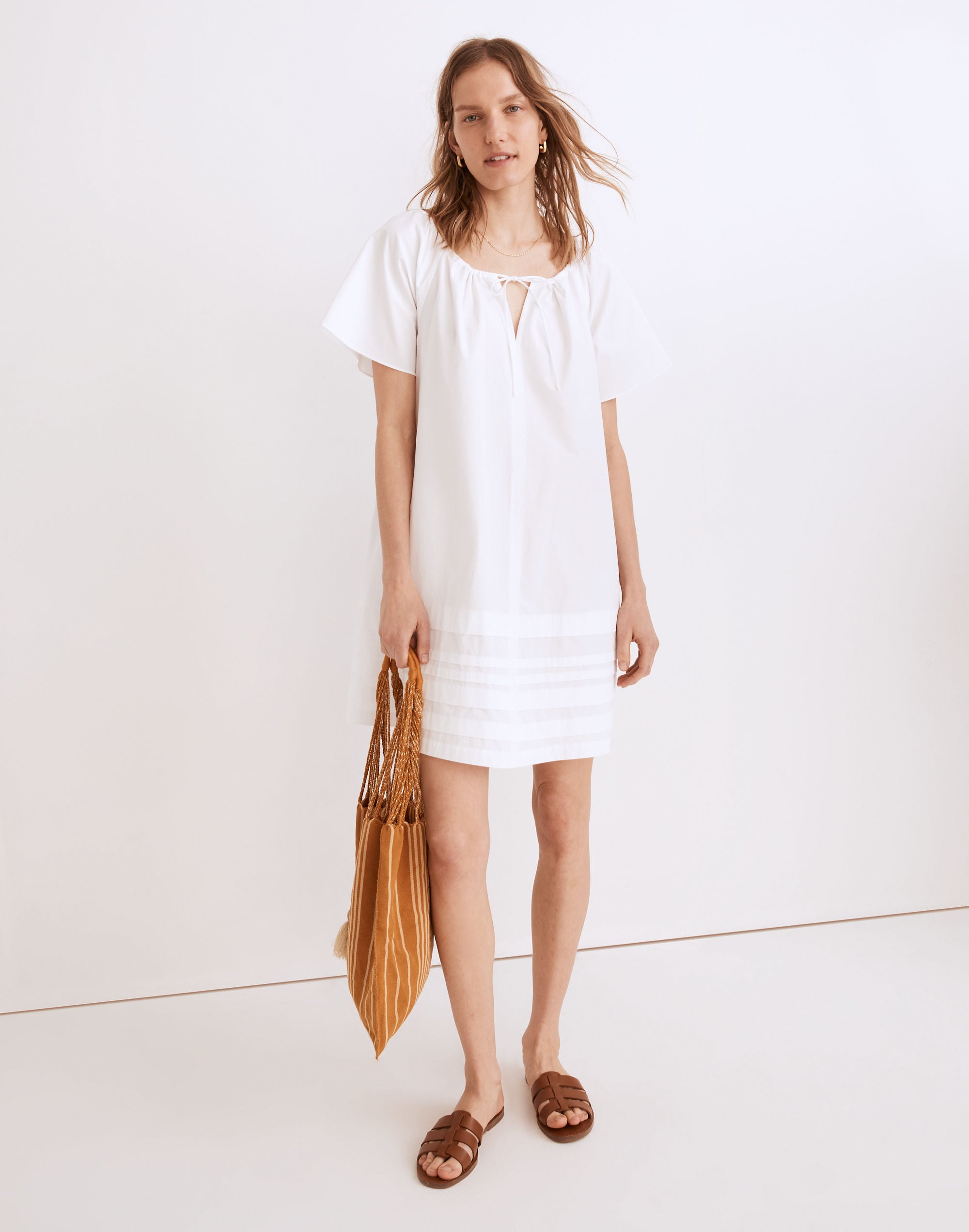 Poplin Flutter-Sleeve Pintuck Mini Dress | Madewell