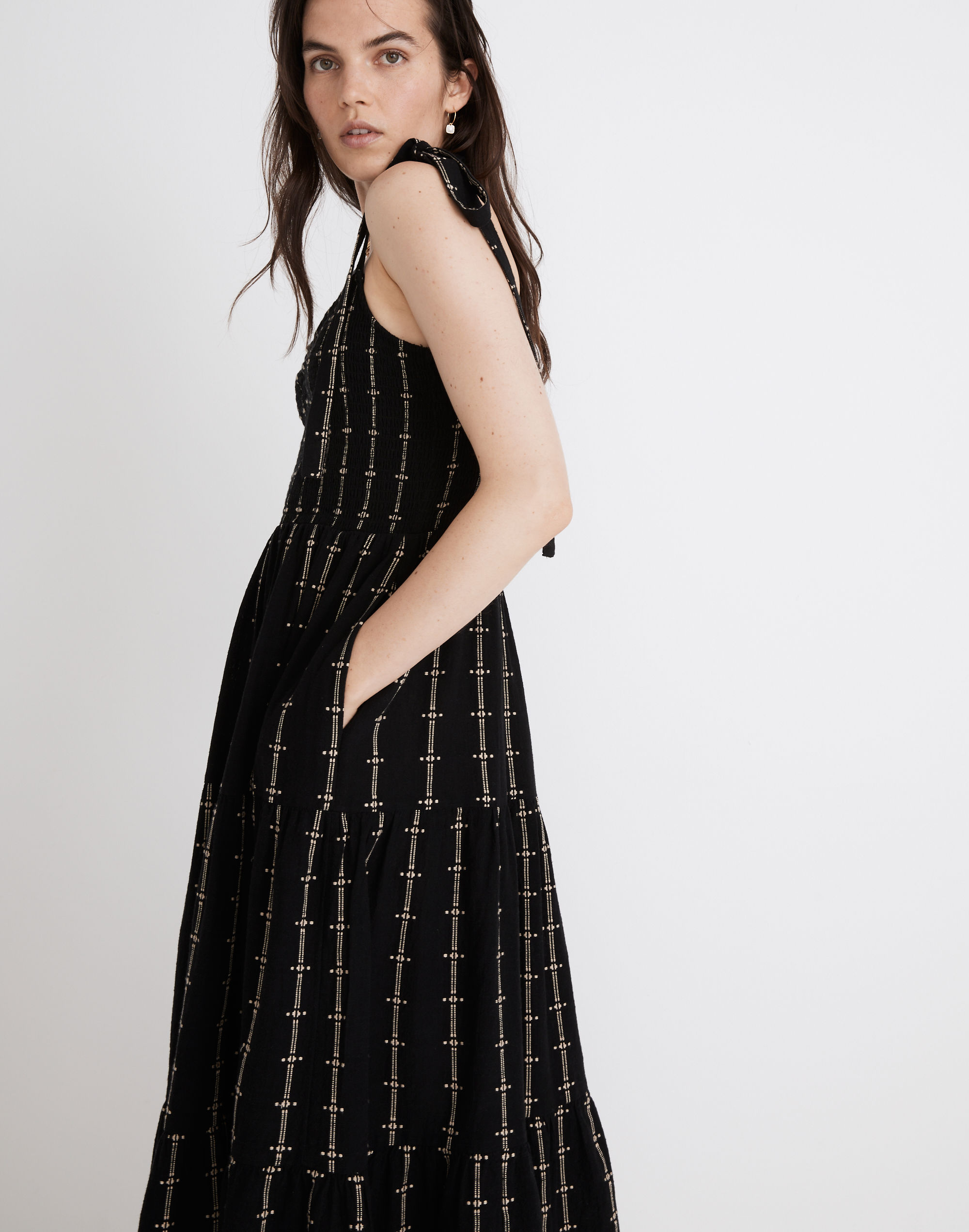 Lucie Tie-Strap Tiered Midi Dress Jacquard Stripe | Madewell