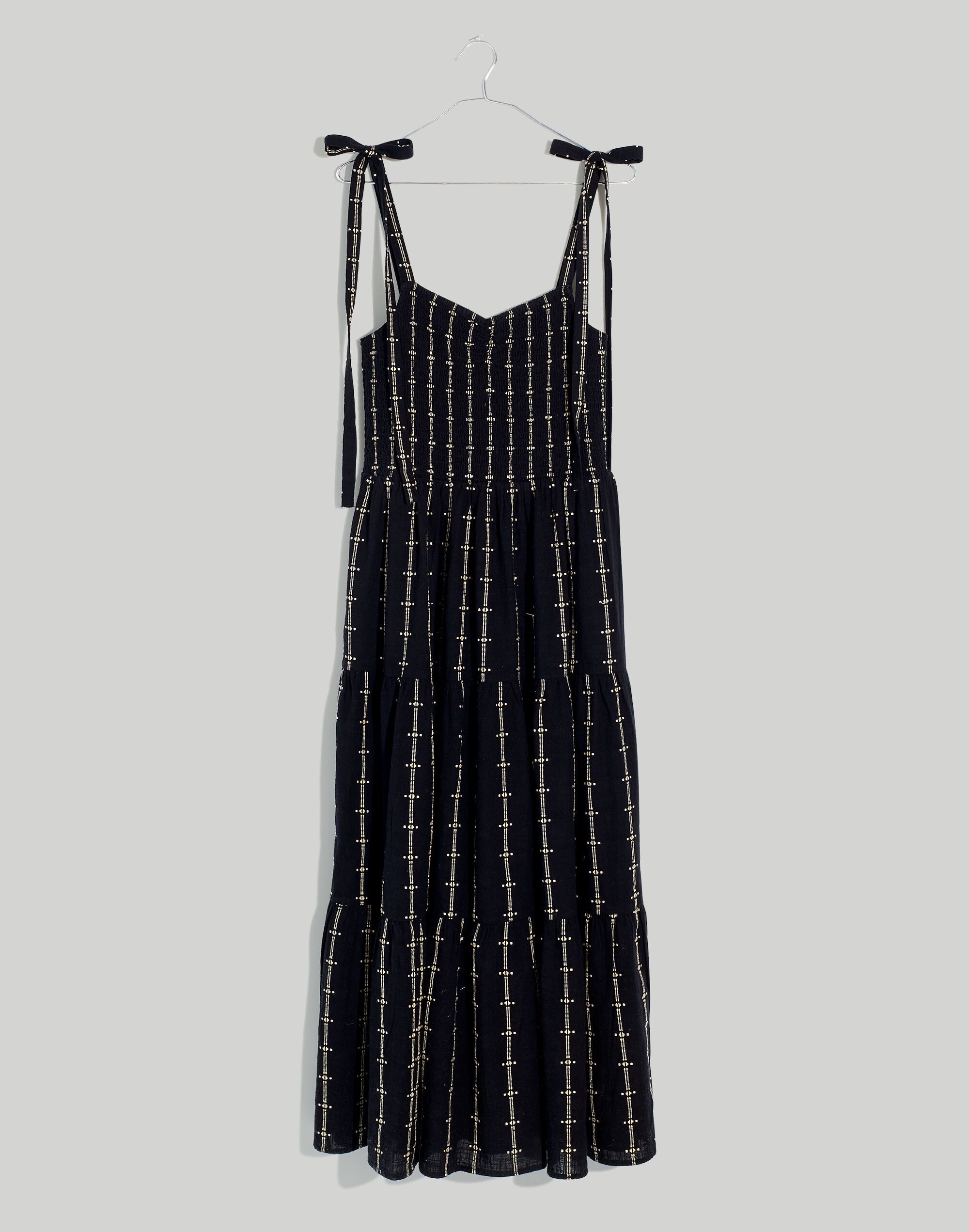 Lucie Tie-Strap Tiered Midi Dress Jacquard Stripe | Madewell