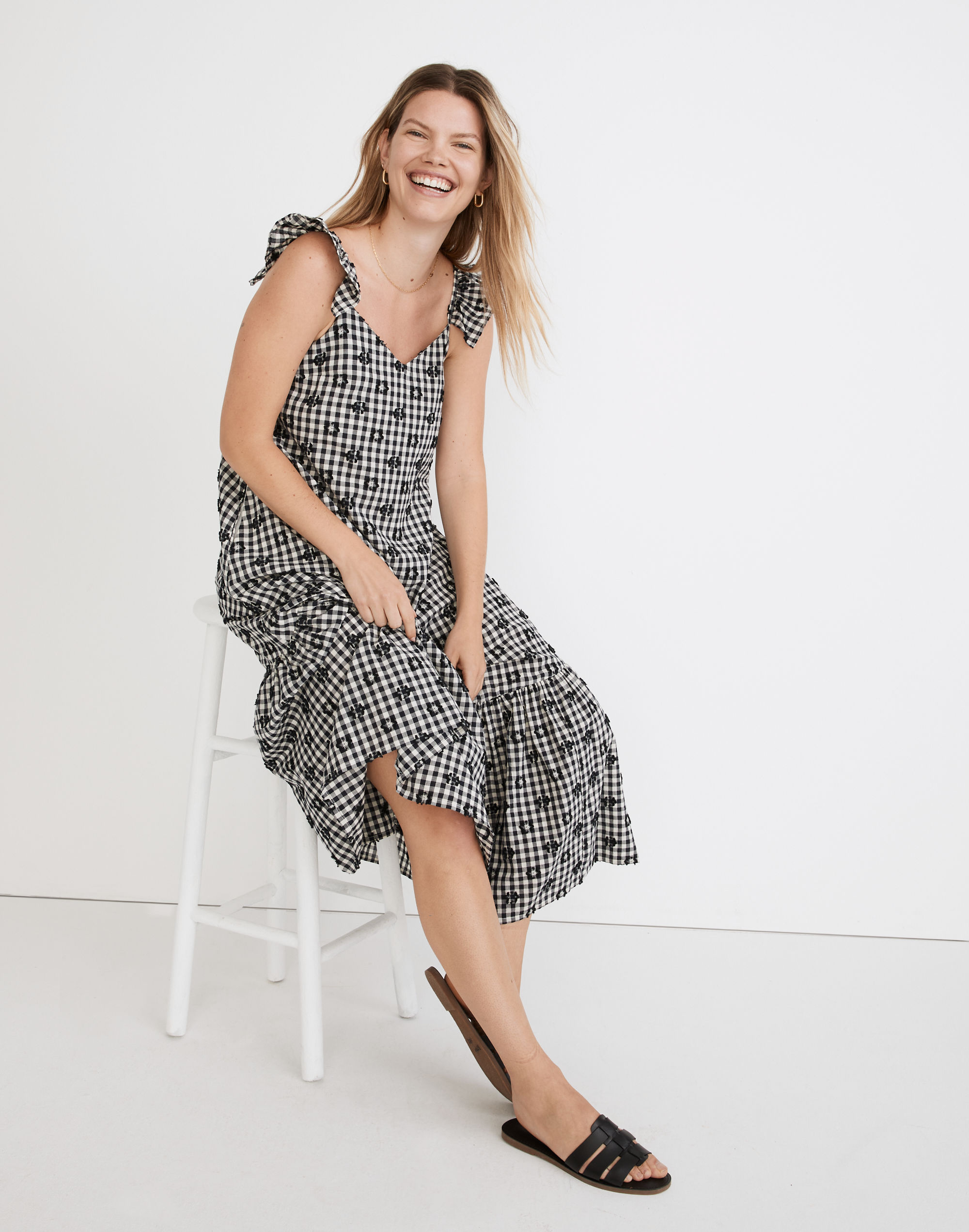 Ruffle-Hem Tent Midi Dress Clip Gingham | Madewell