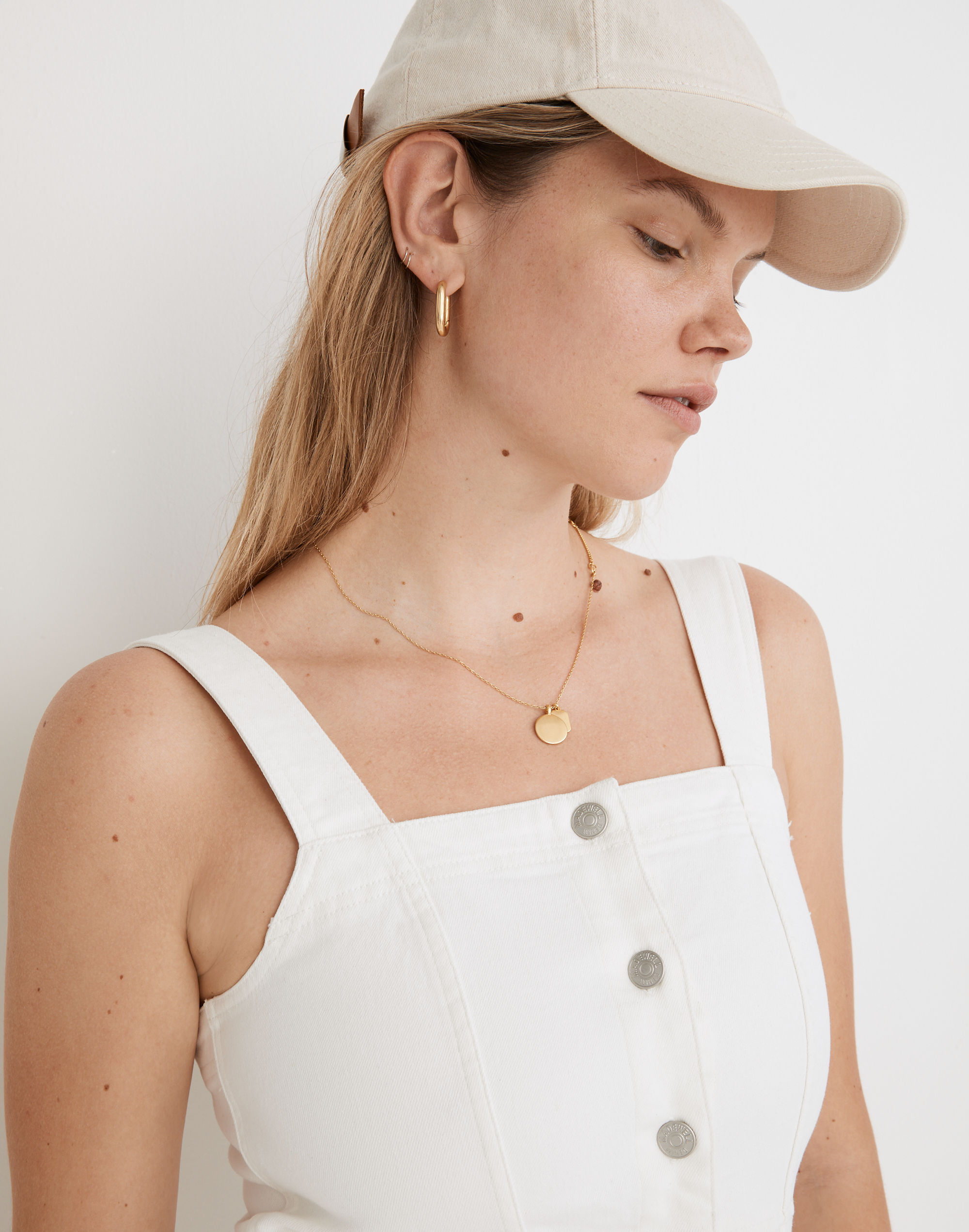 Denim Button-Front Mini Dress in Tile White | Madewell