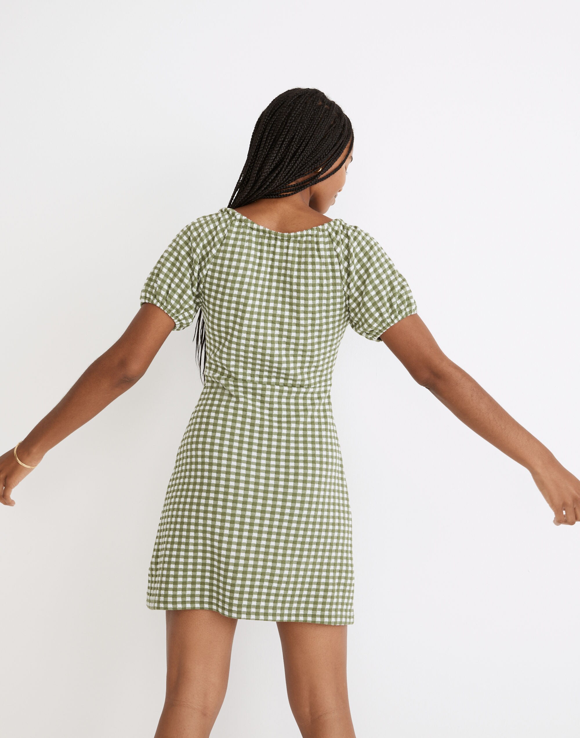 Jacquard Puff-Sleeve Mini Dress Gingham Check | Madewell