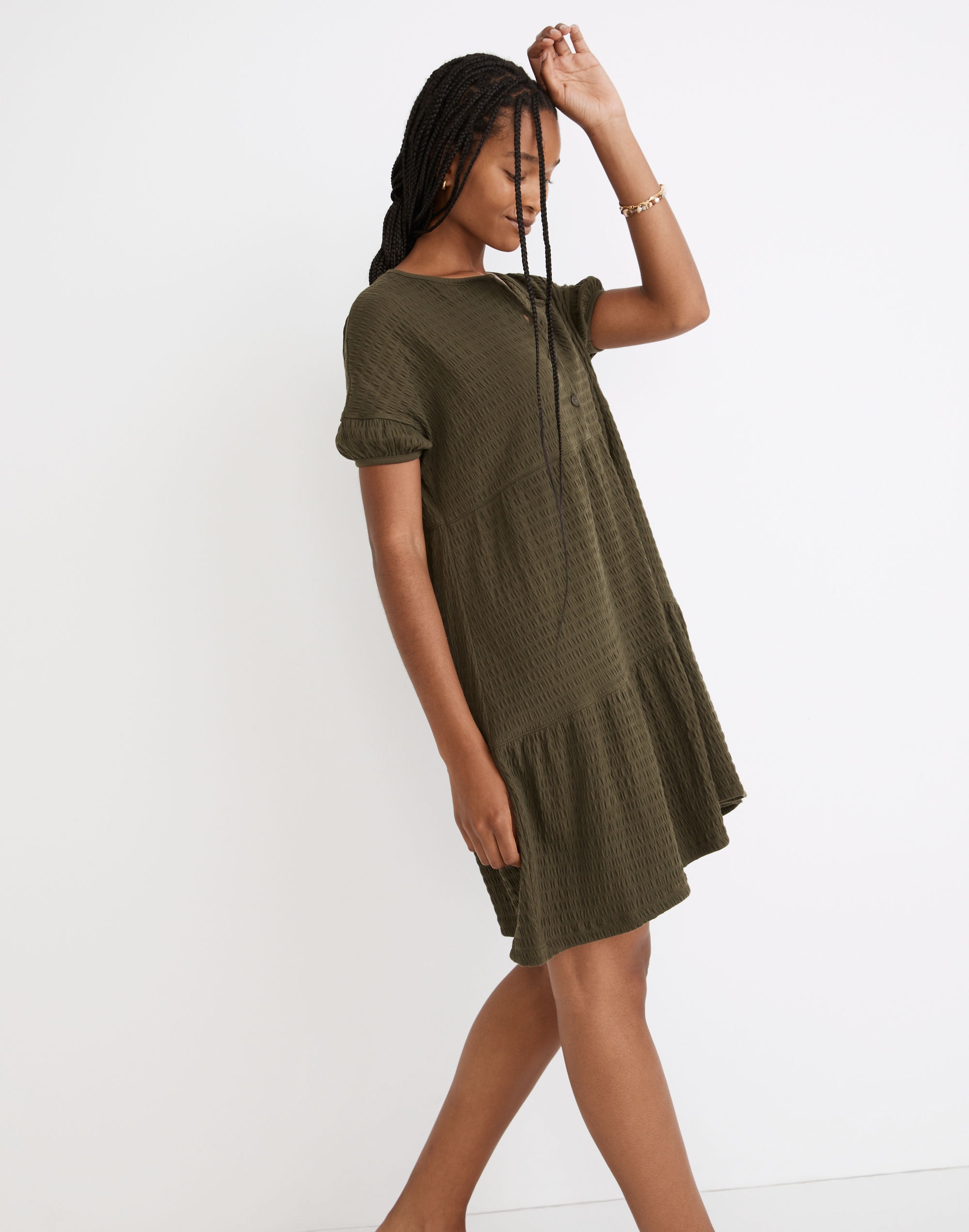 (Re)sourced Crinkle-Knit Tiered Mini Dress | Madewell