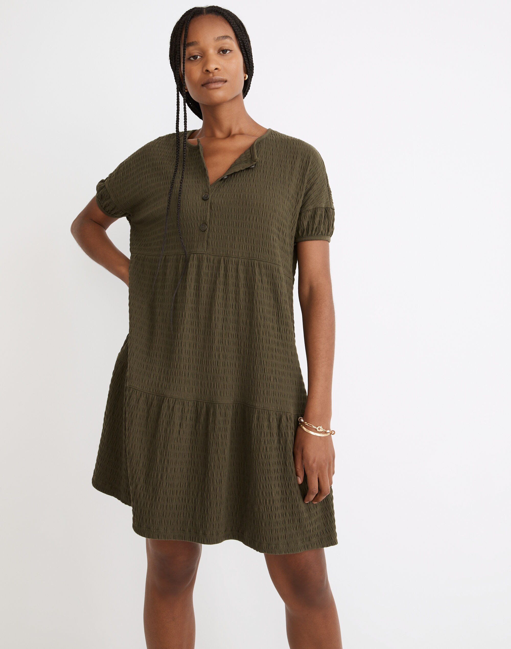 (Re)sourced Crinkle-Knit Tiered Mini Dress | Madewell