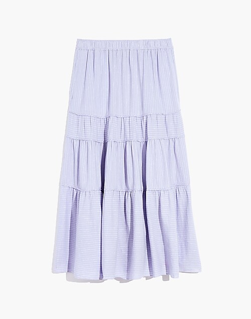 Linen-Blend Pull-On Tiered Maxi Skirt in Stripe-Play