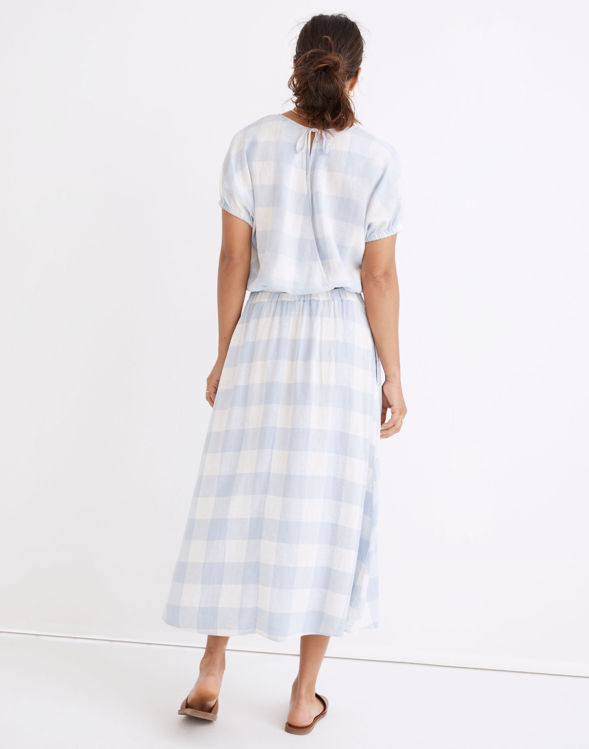 Linen-Blend Side-Button Midi Skirt Gingham Check | Madewell