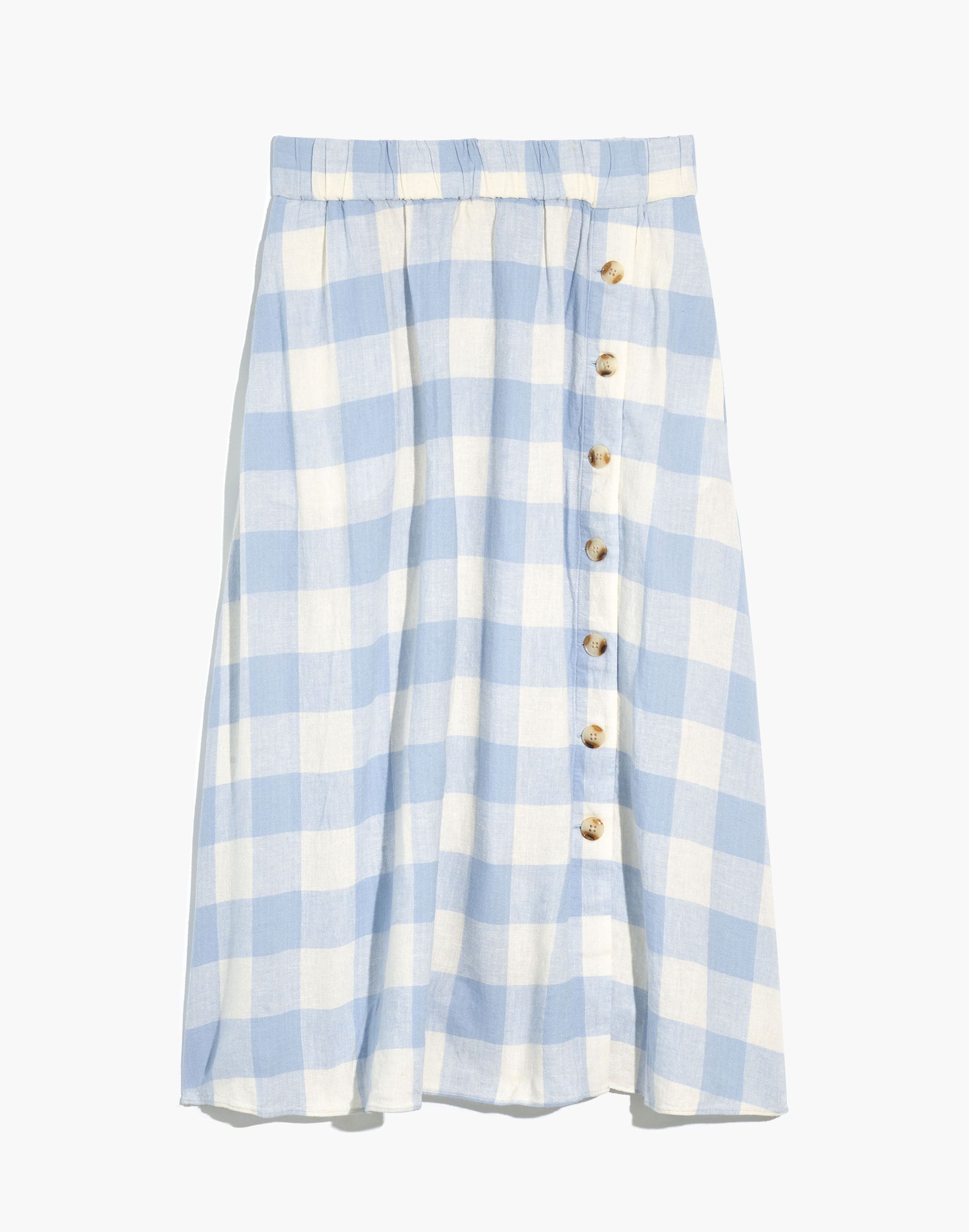 Linen-Blend Side-Button Midi Skirt Gingham Check | Madewell