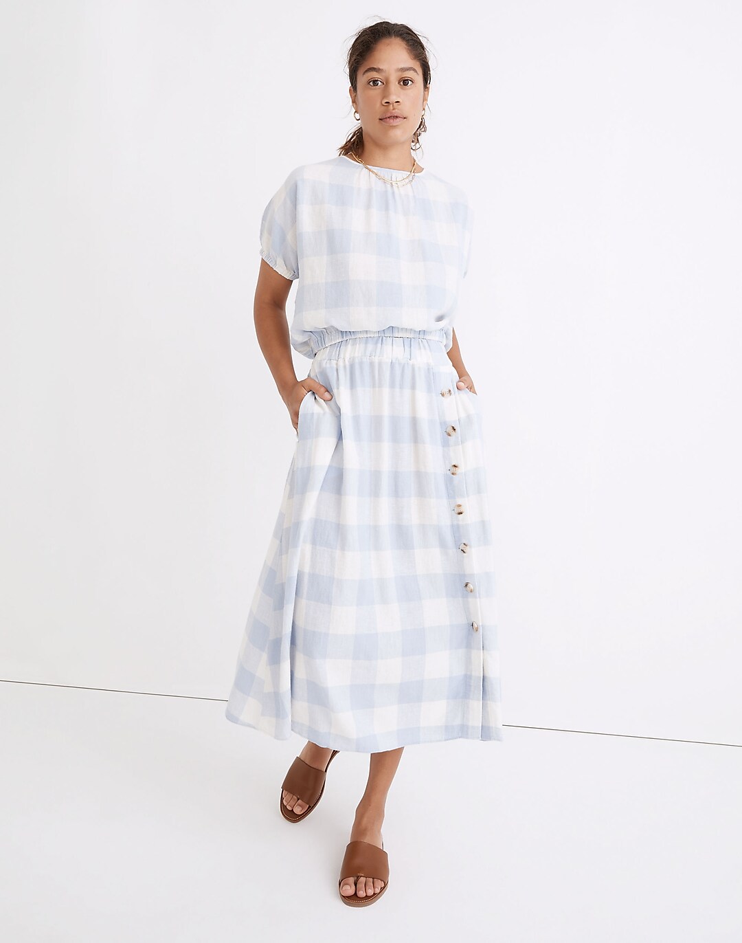 Chaser Linen Button Down A Line Midi Skirt - Scout