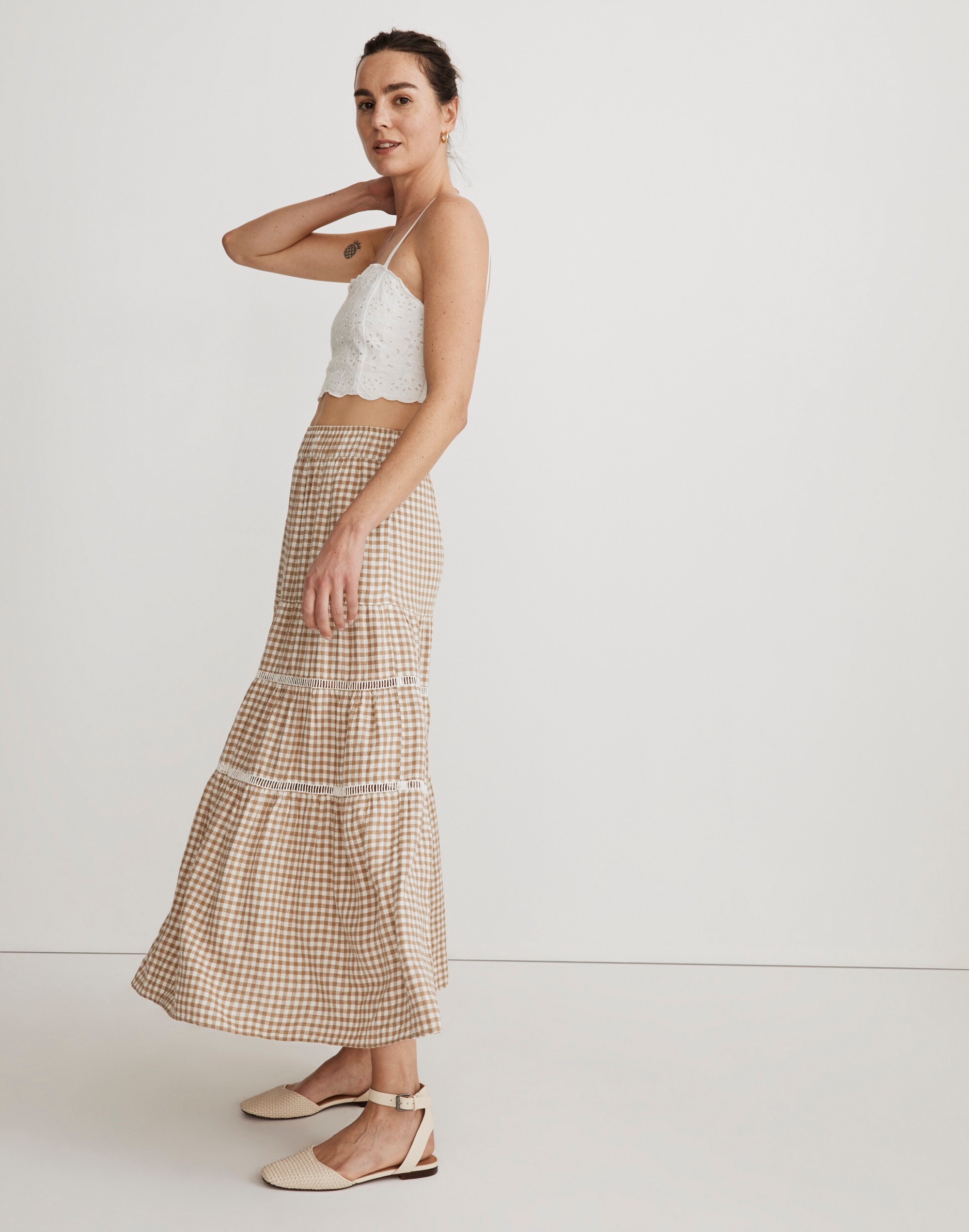 Linen-Blend Eyelet-Trim Tiered Maxi Skirt | Madewell