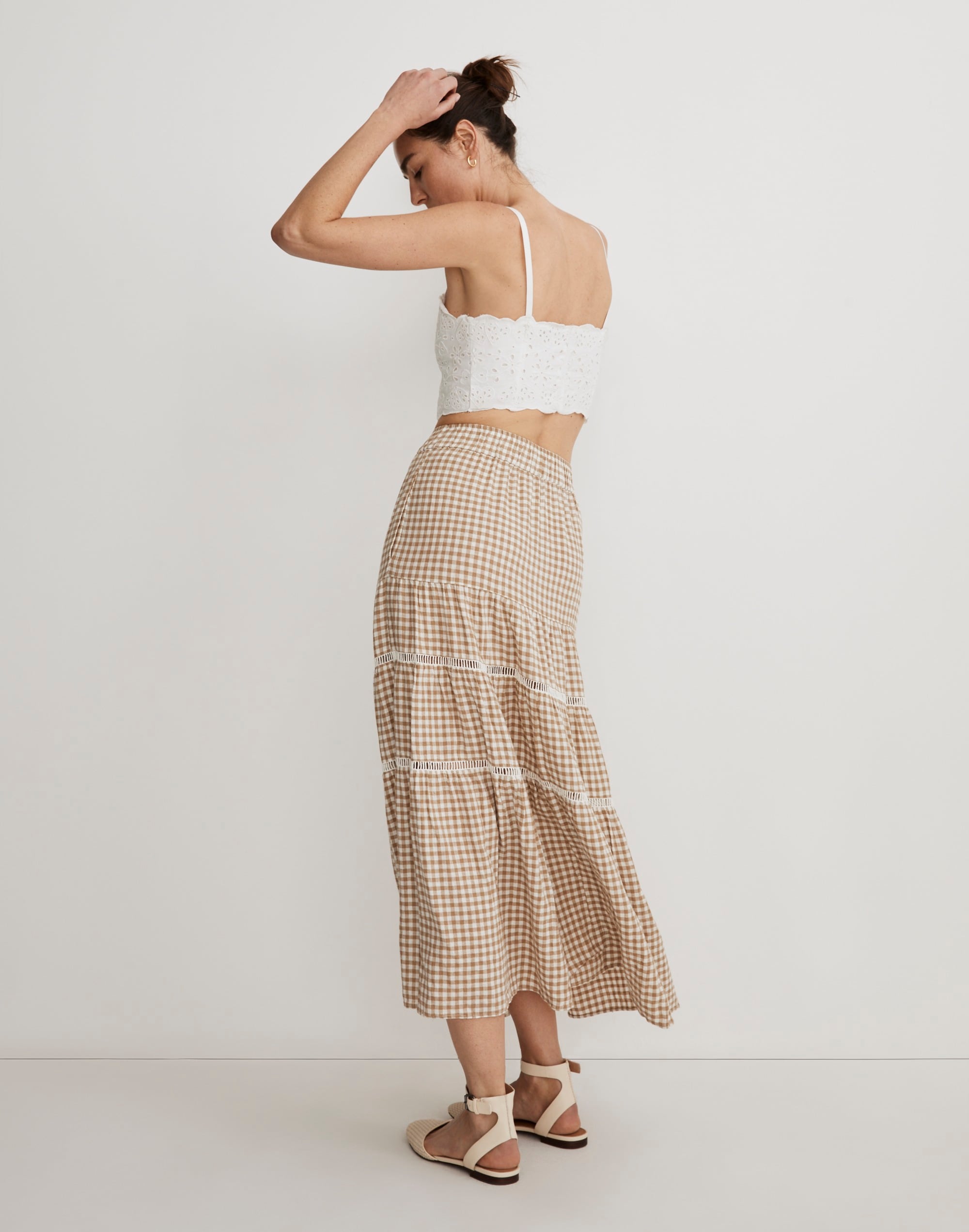 Linen-Blend Eyelet-Trim Tiered Maxi Skirt | Madewell