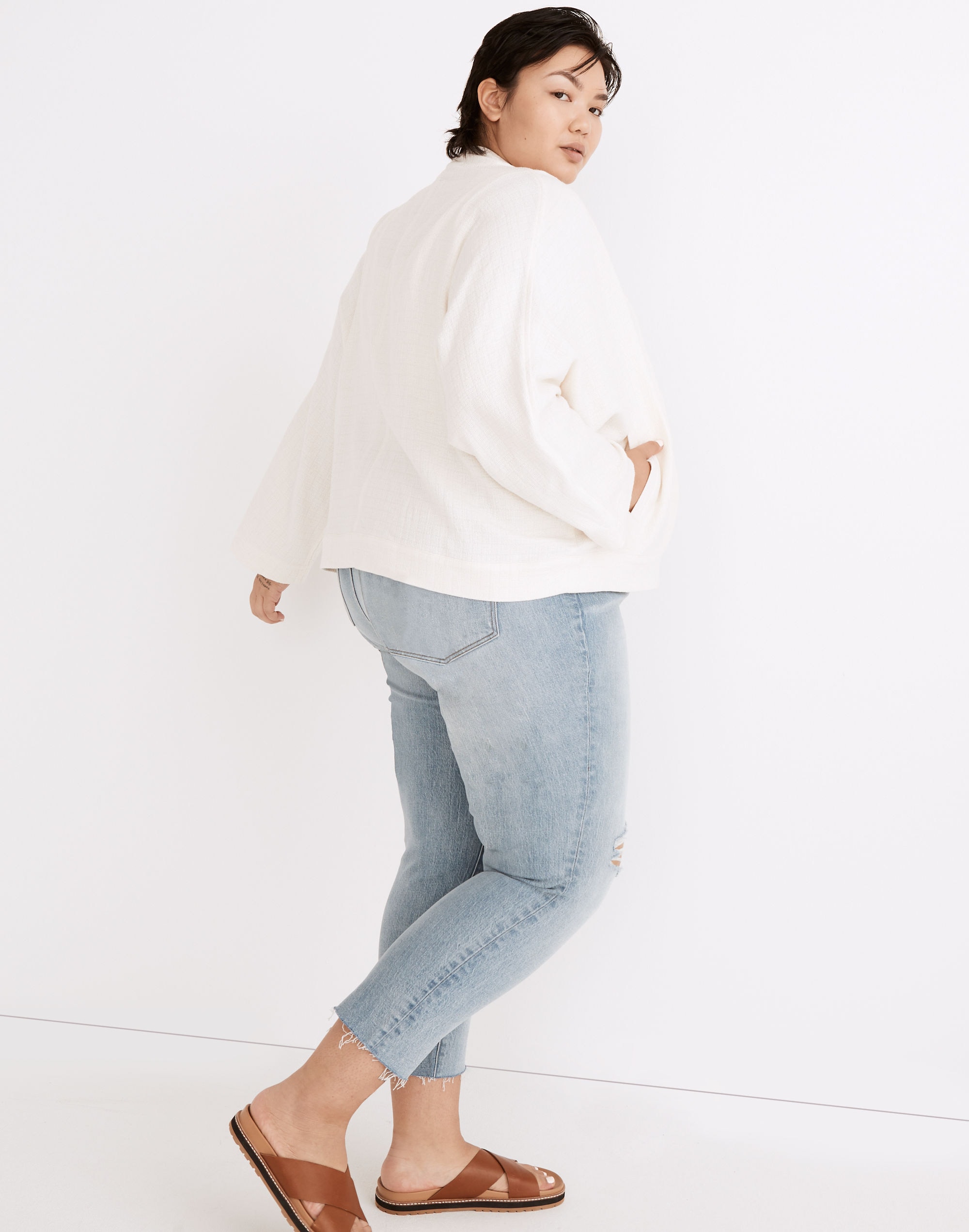 Plus Linen-Blend Cropped Robe Jacket | Madewell