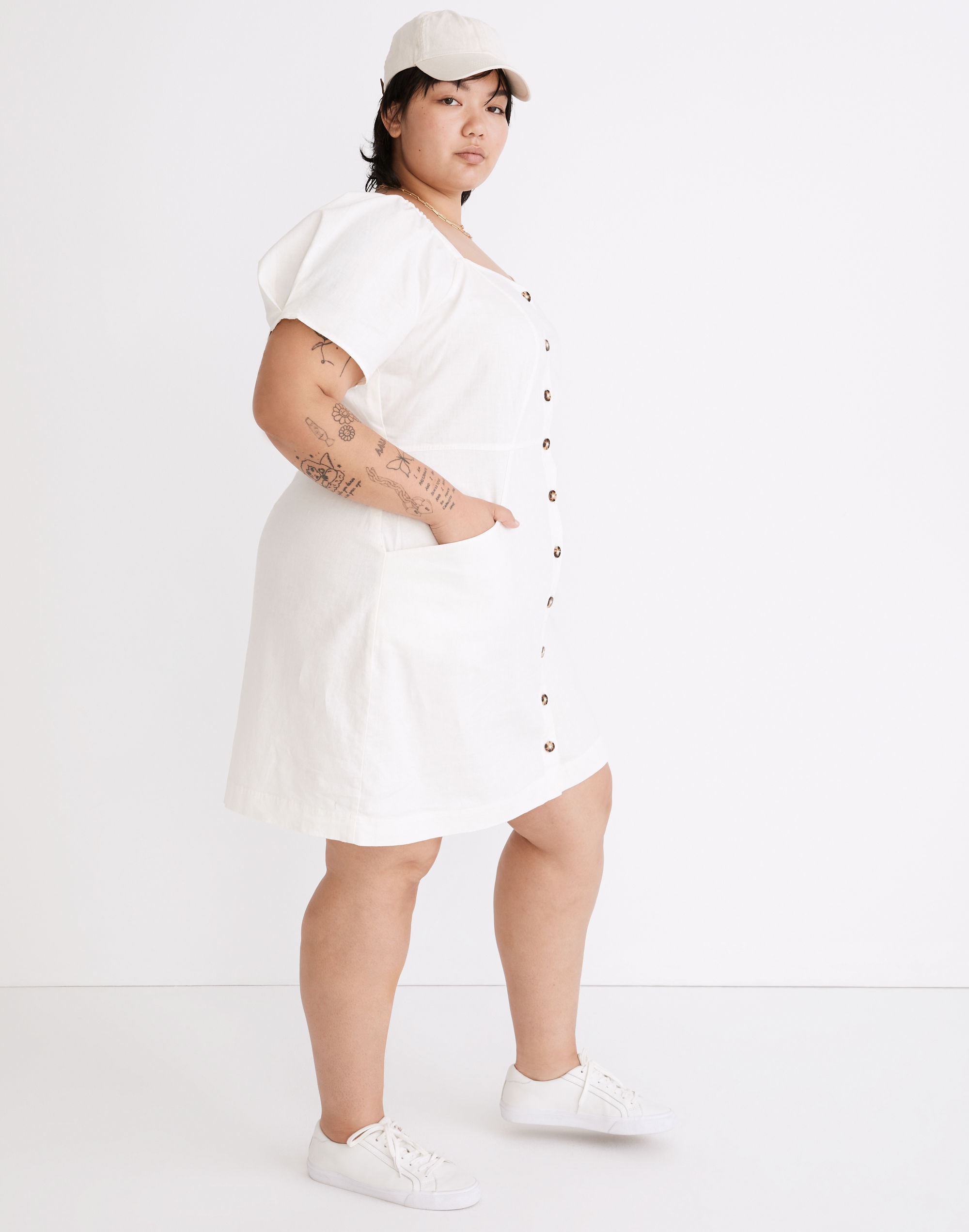 Plus Linen-Cotton Puff-Sleeve Mini Dress | Madewell