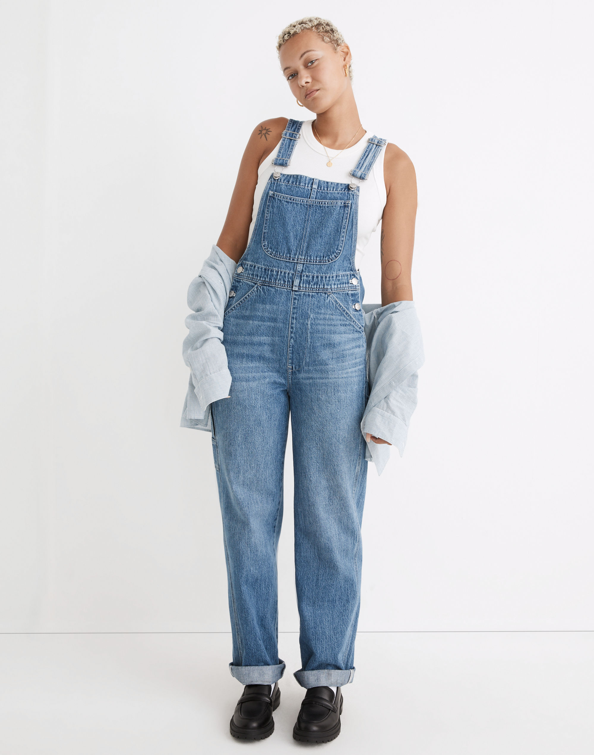 Petite Oversized Carpenter Overalls in Ivywood Wash
