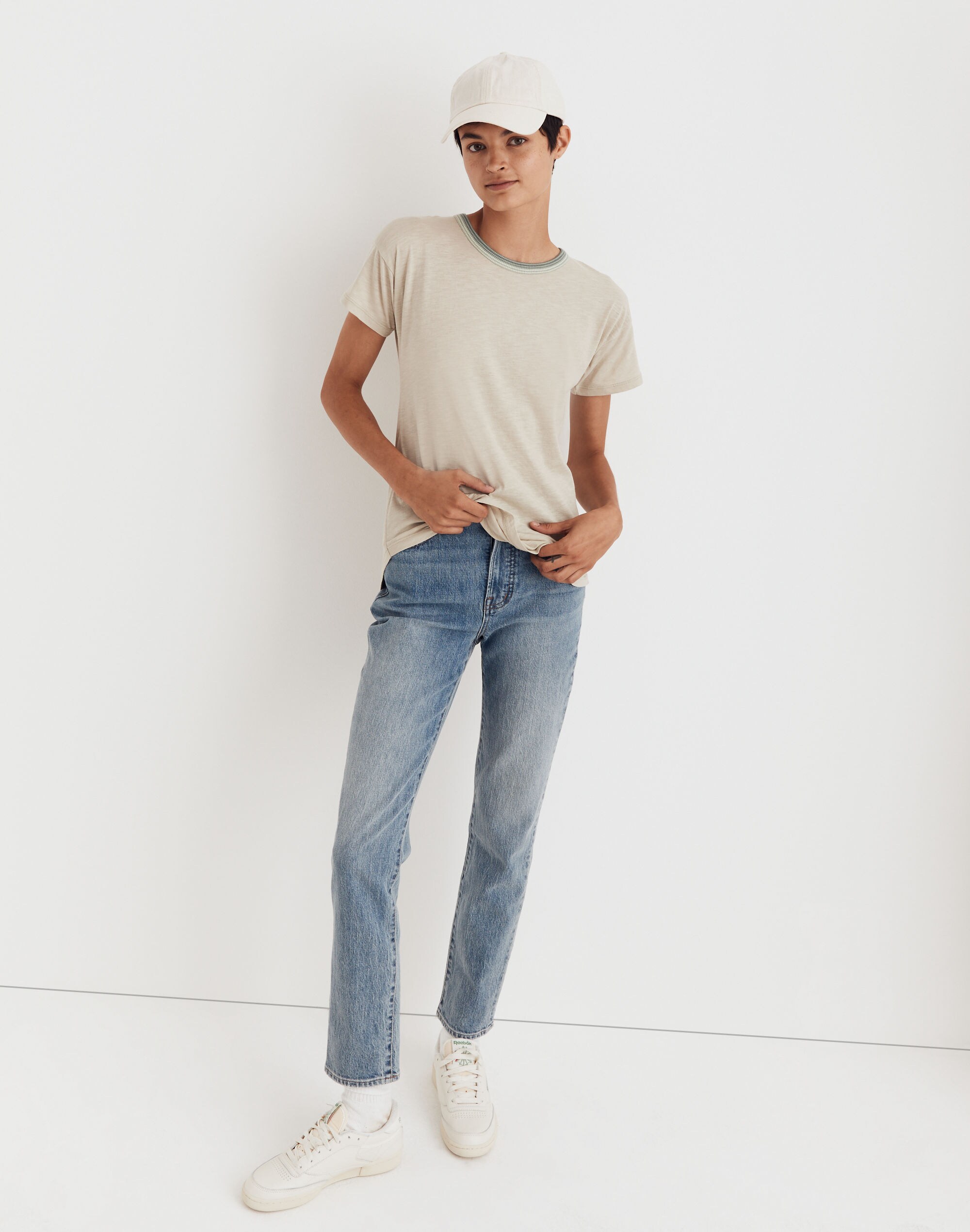 Whisper Cotton Rib-Crewneck Ringer Tee Wallie Stripe | Madewell