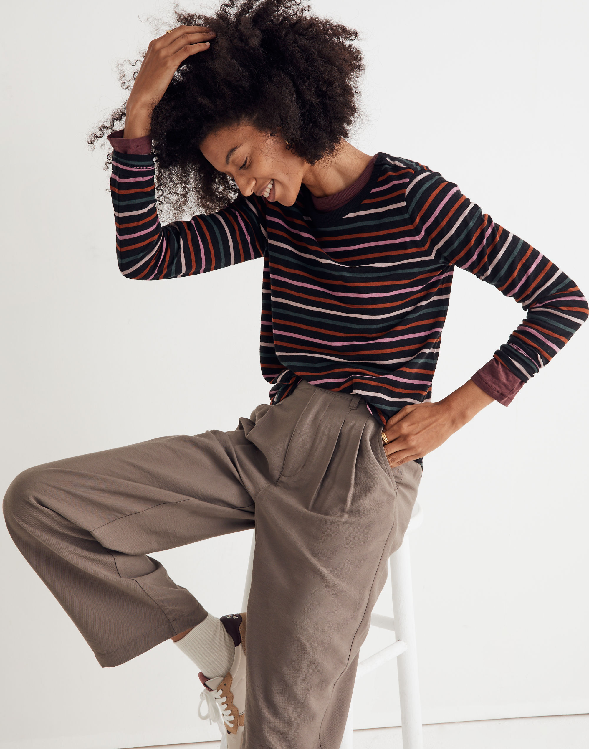 Whisper Cotton Rib-Crewneck Long-Sleeve Tee Ryley Stripe | Madewell