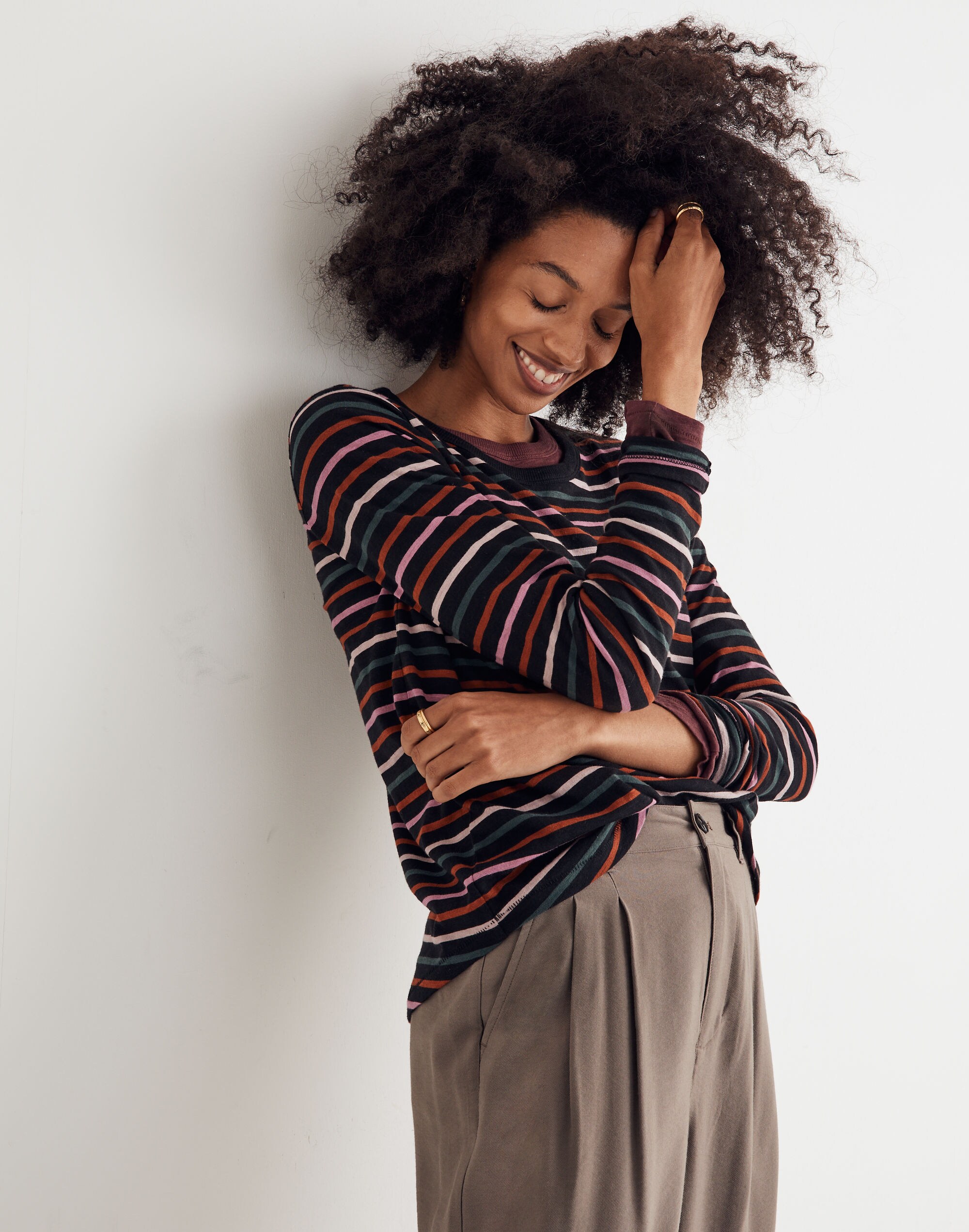 Whisper Cotton Rib-Crewneck Long-Sleeve Tee Ryley Stripe | Madewell