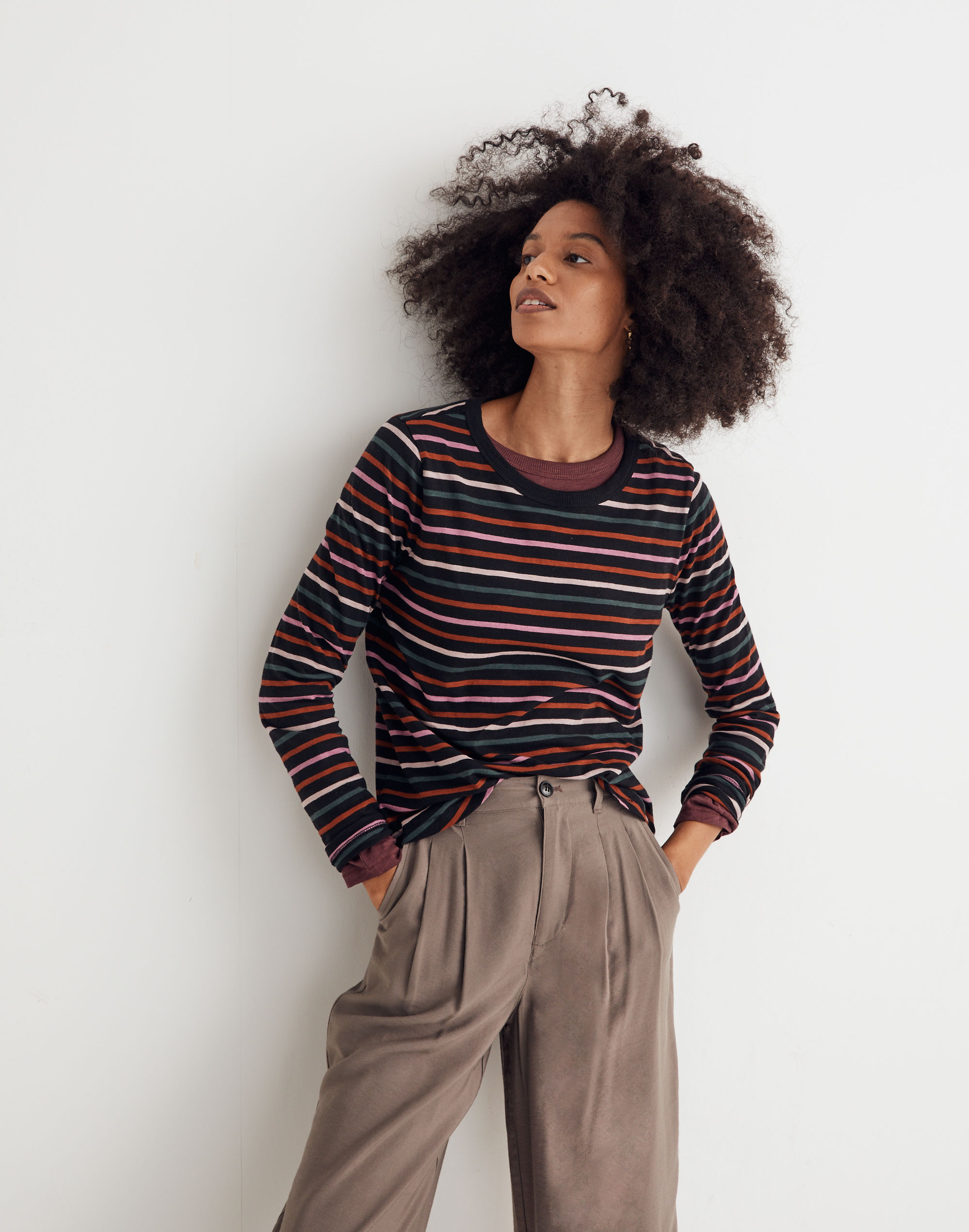 Whisper Cotton Rib-Crewneck Long-Sleeve Tee Ryley Stripe | Madewell