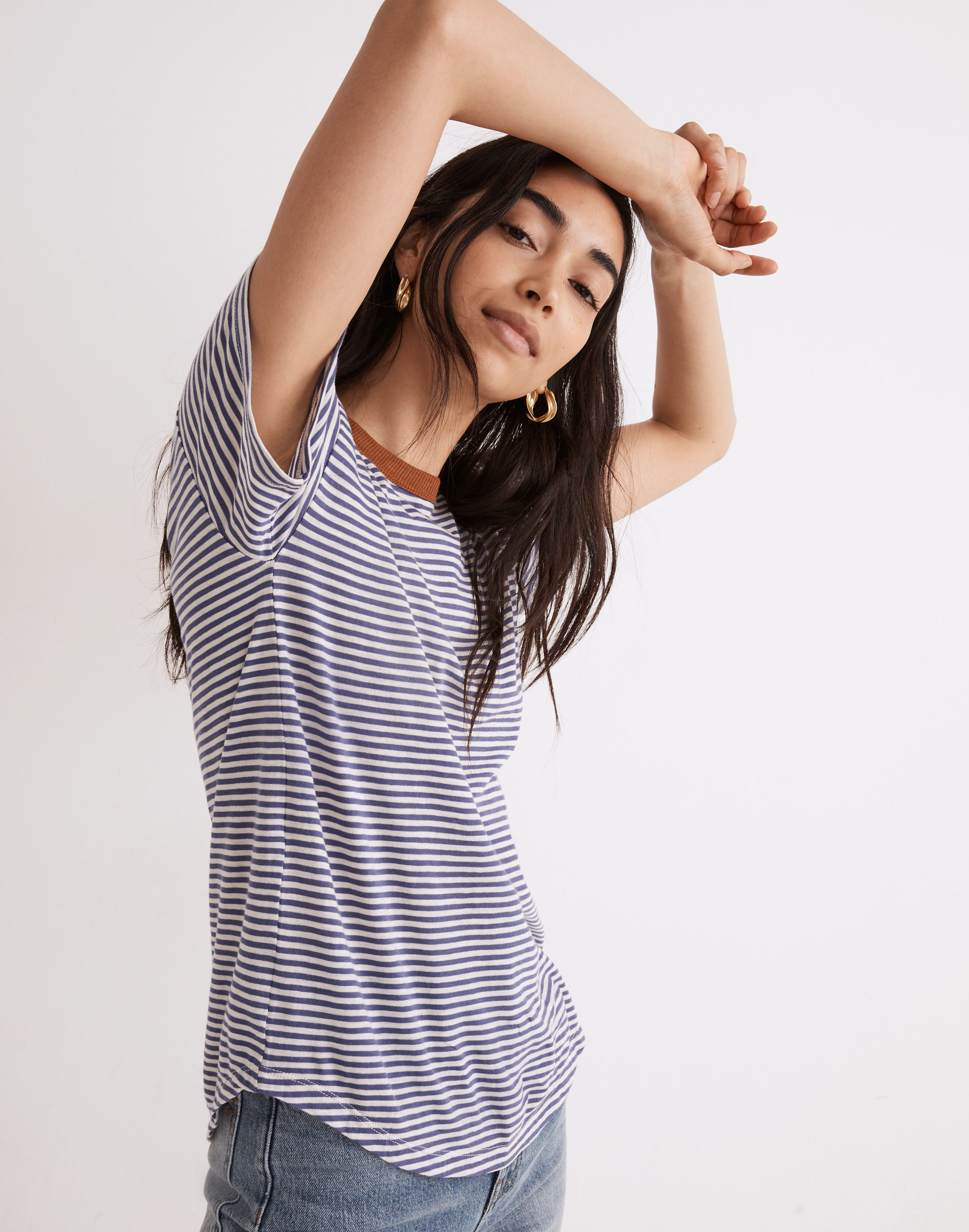 Whisper Cotton Rib-Crewneck Ringer Tee Birtie Stripe | Madewell