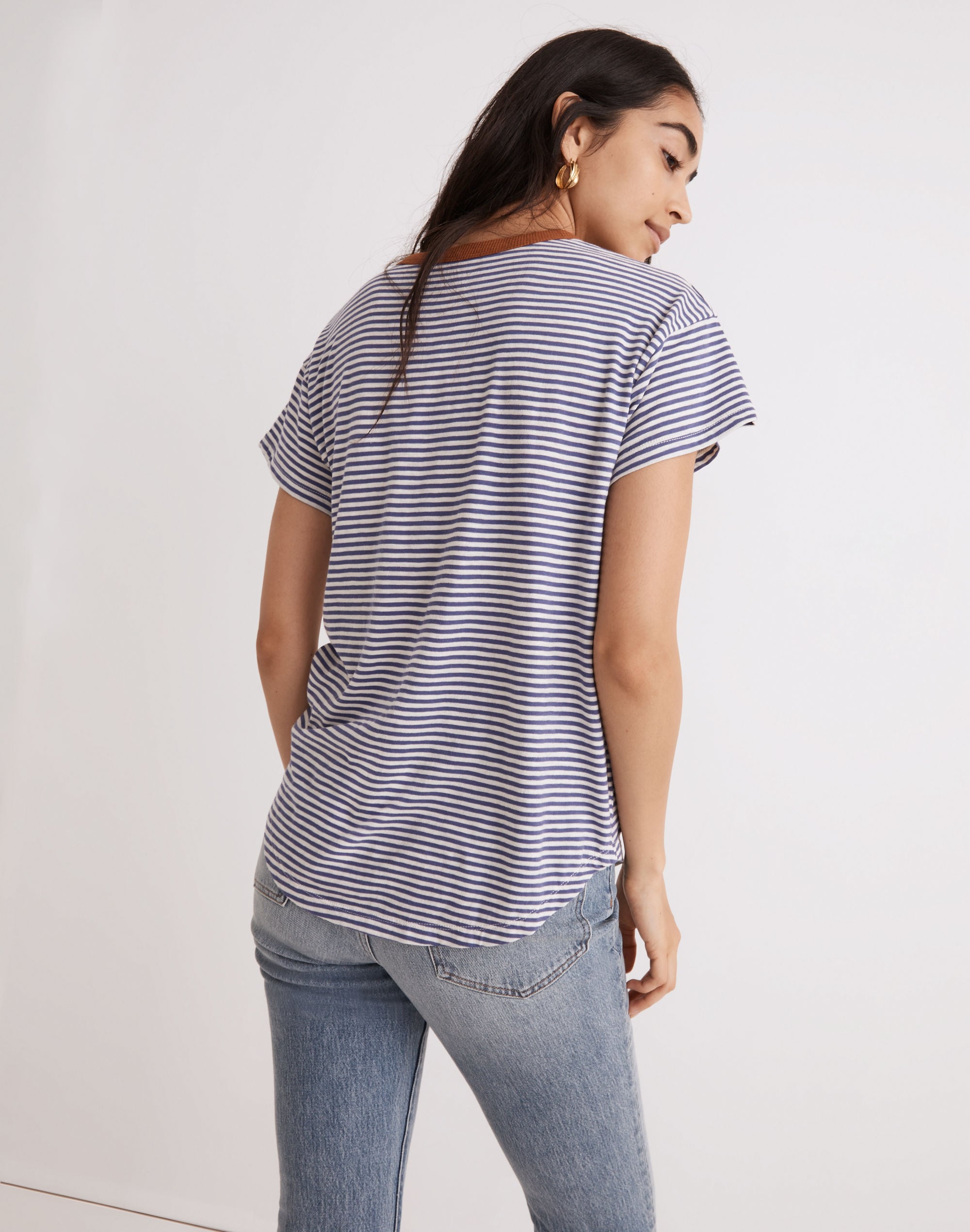 Whisper Cotton Rib-Crewneck Ringer Tee Birtie Stripe | Madewell