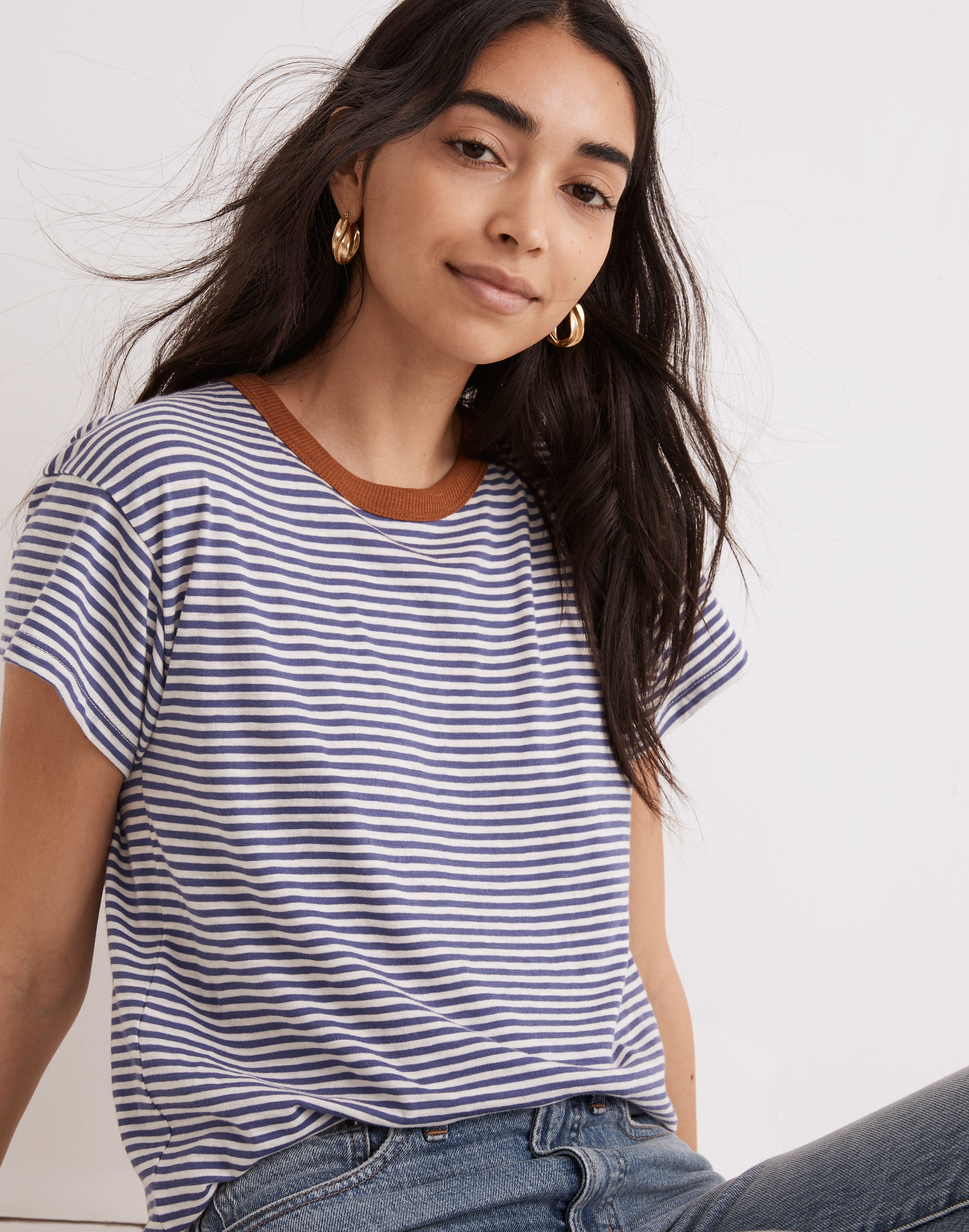 Whisper Cotton Rib-Crewneck Ringer Tee Birtie Stripe | Madewell