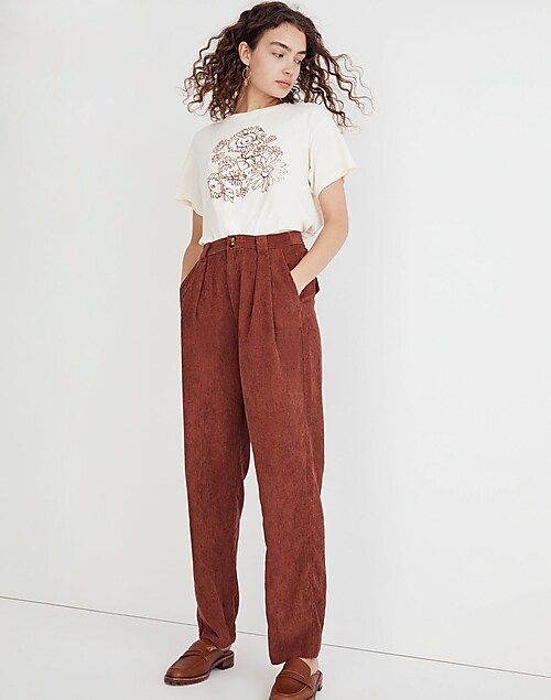 Women's High Waisted Straight Leg Corduroy Pants Loose Fit