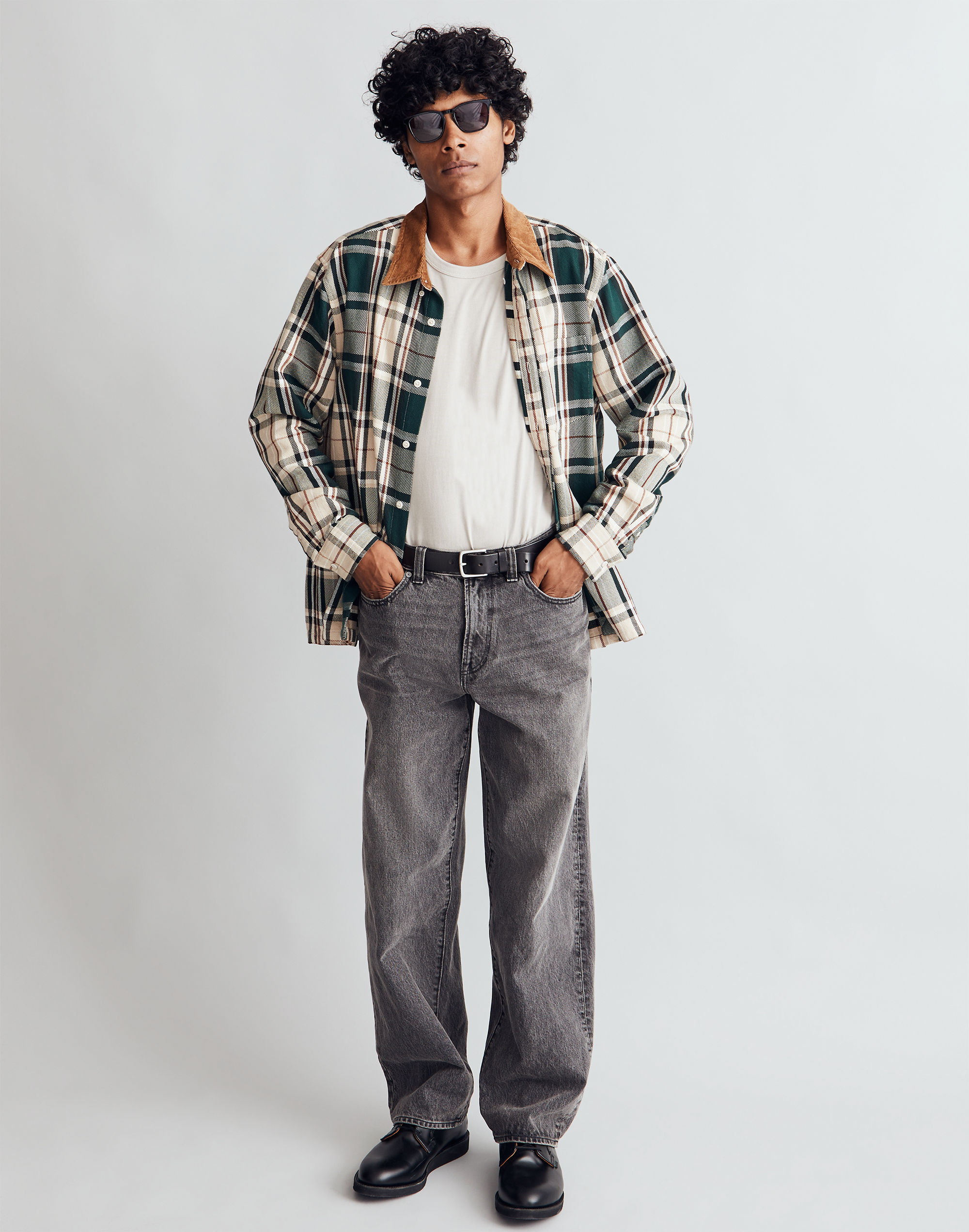 Corduroy-Collar Easy Long-Sleeve Shirt in Plaid | Madewell