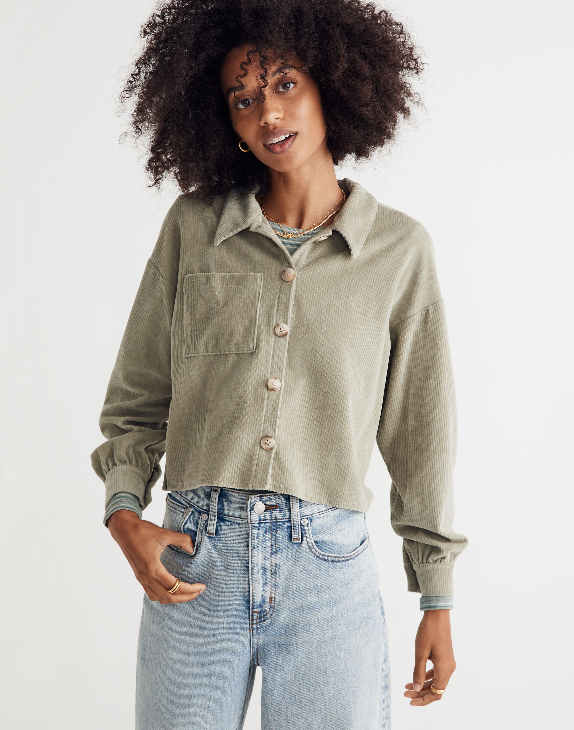 Knit Corduroy Crop Shirt-Jacket | Madewell