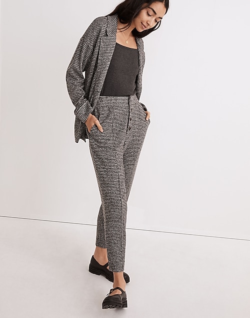 Knit Huston Button-Front Pants in Houndstooth Check