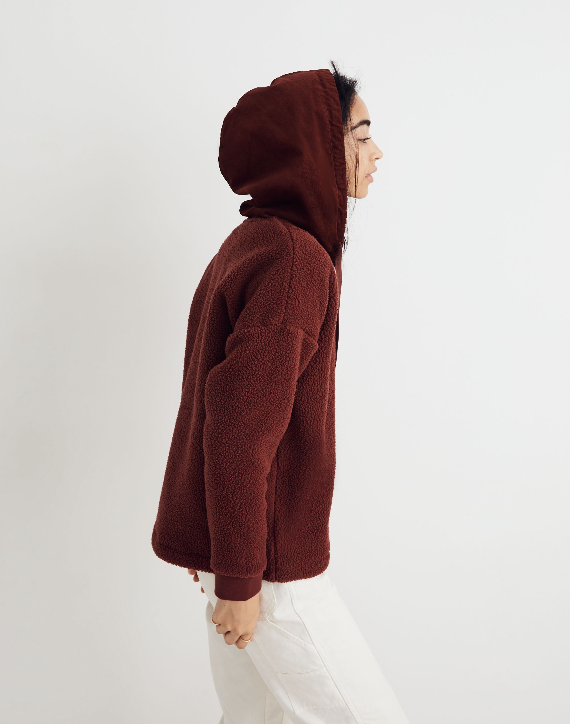 (Re)sourced Fleece Button-Front Hoodie Sweatshirt | Madewell