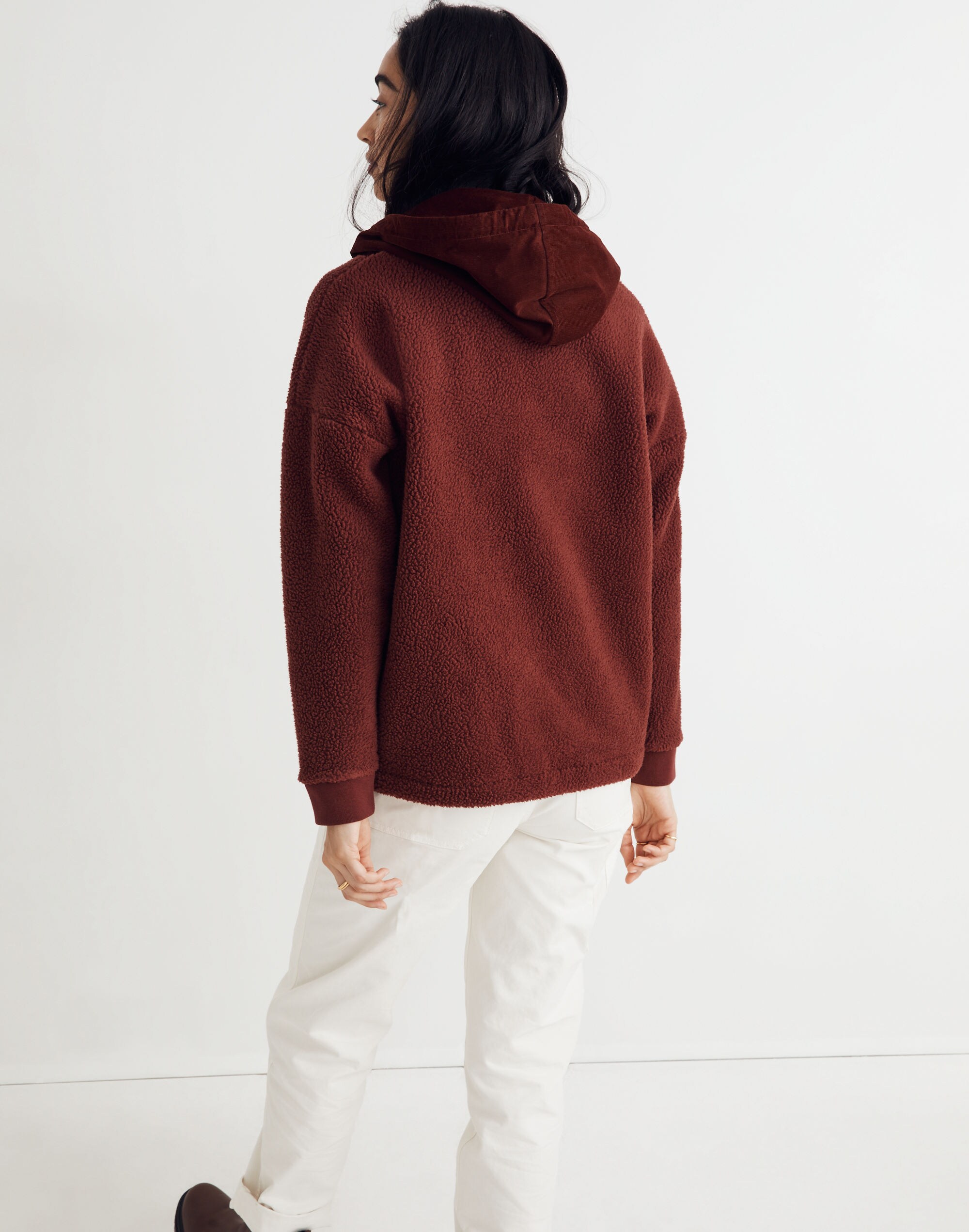 (Re)sourced Fleece Button-Front Hoodie Sweatshirt | Madewell