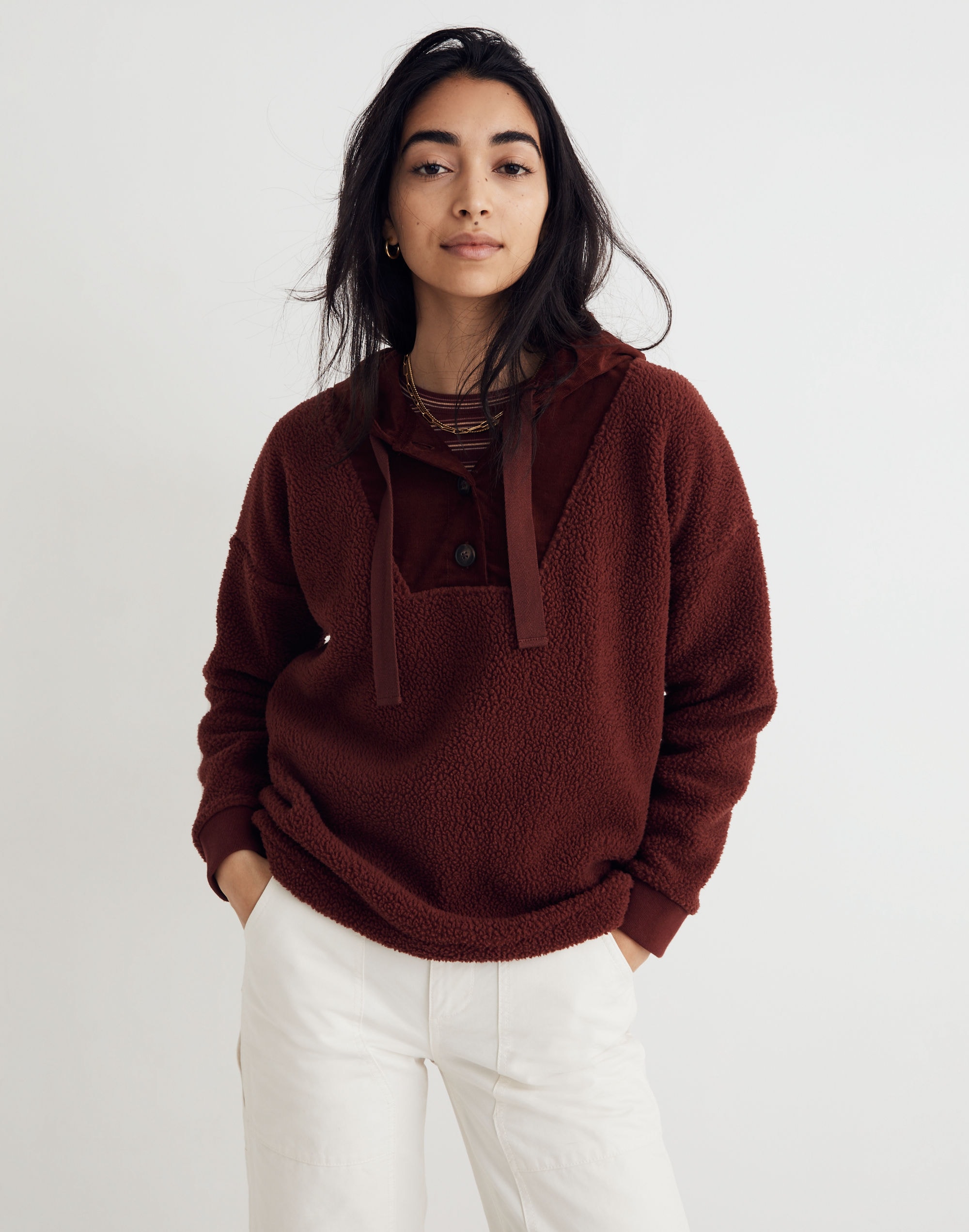 (Re)sourced Fleece Button-Front Hoodie Sweatshirt | Madewell