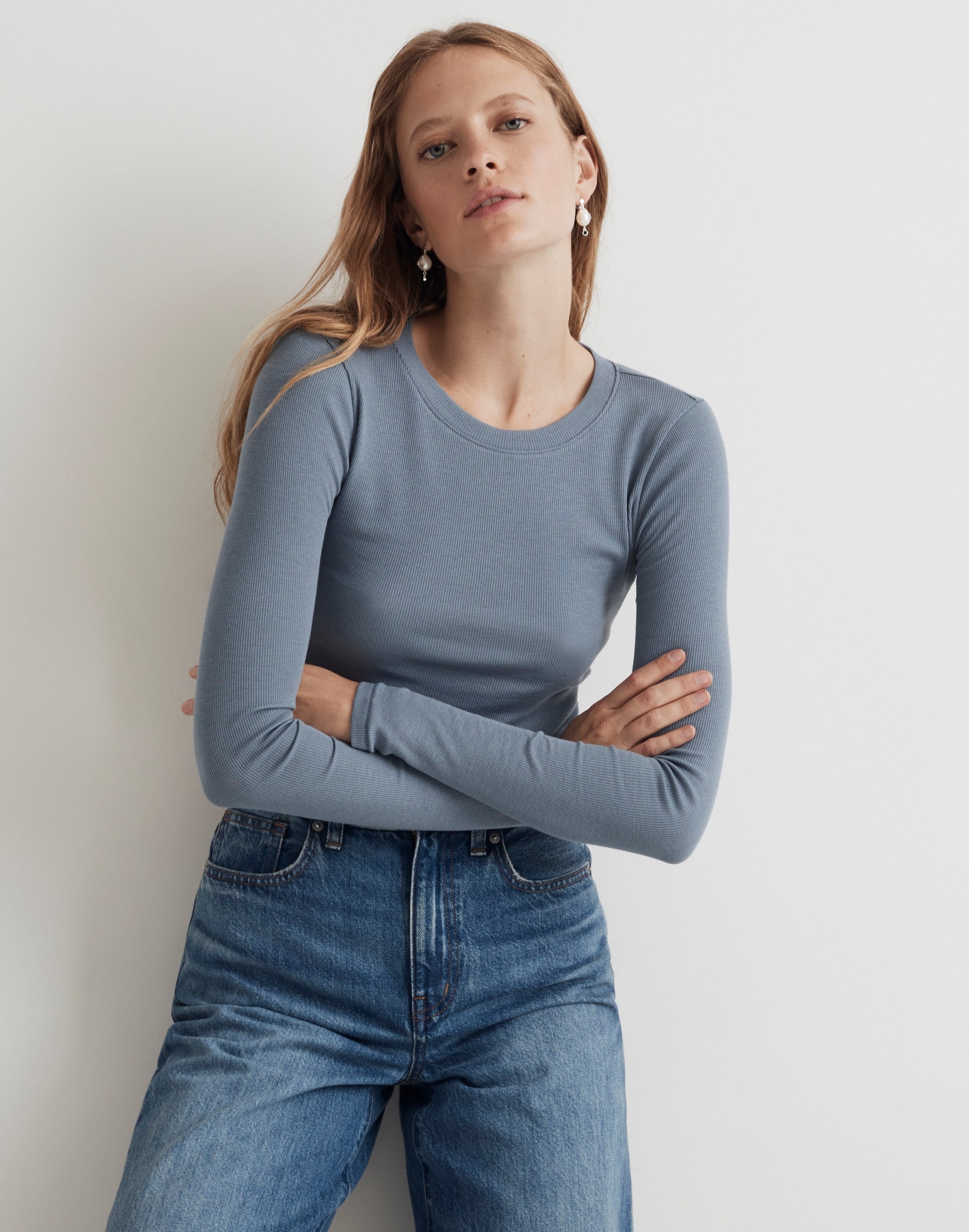 Fine Ribbed Supercrop Crewneck Long-Sleeve Tee | Madewell