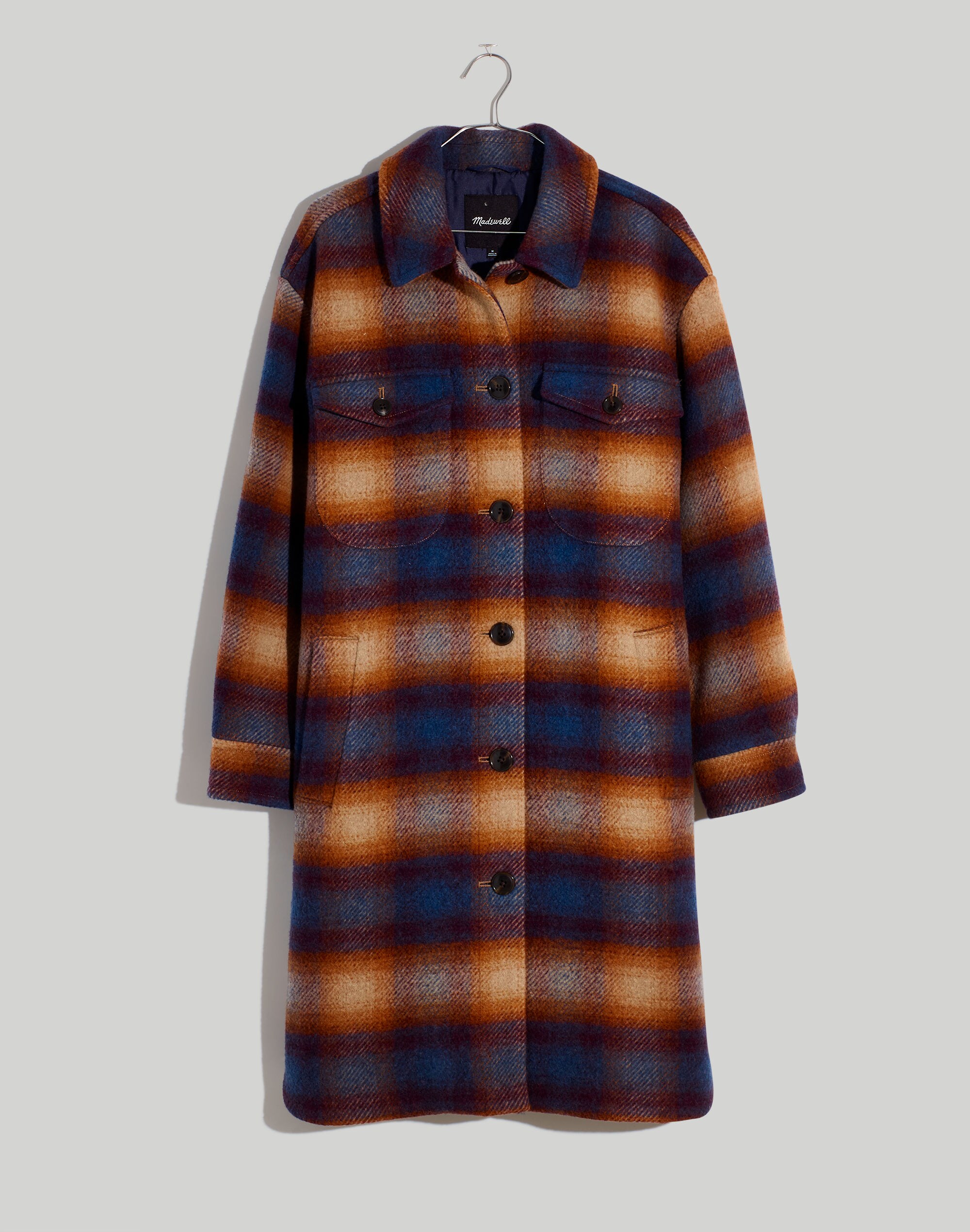 Delmont Long Shirt-Jacket in Ombré Plaid