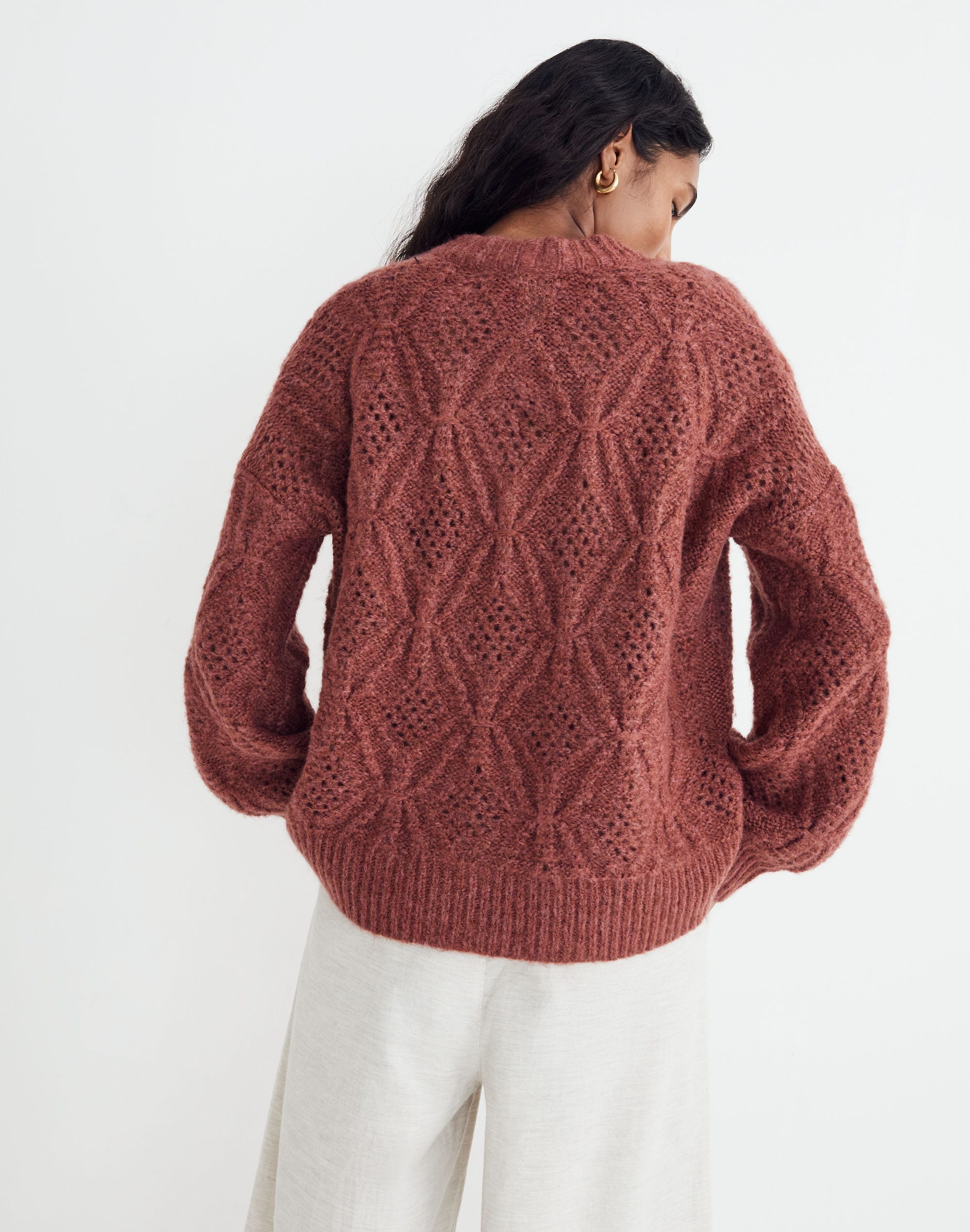 red by BKE Pointelle Pullover Sweater - Women's Sweaters in Dusty Rose