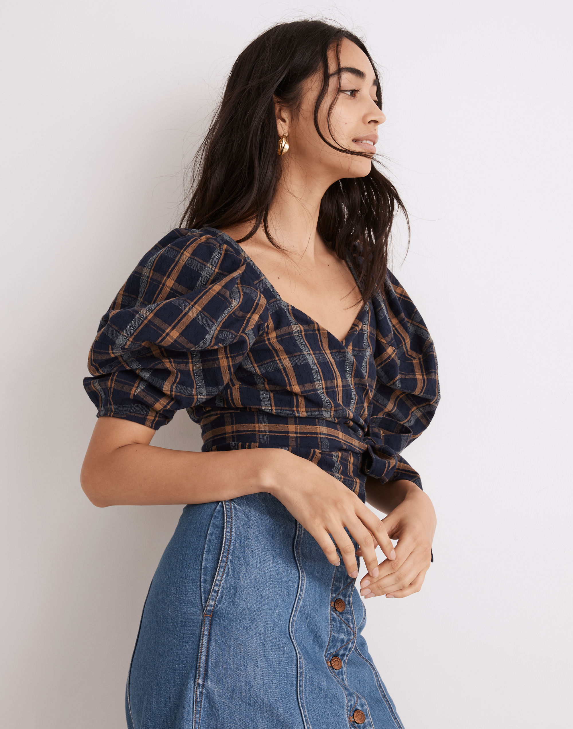 Sweetheart Wrap Top Plaid | Madewell