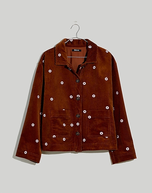 Embroidered Corduroy Crop Shirt-Jacket