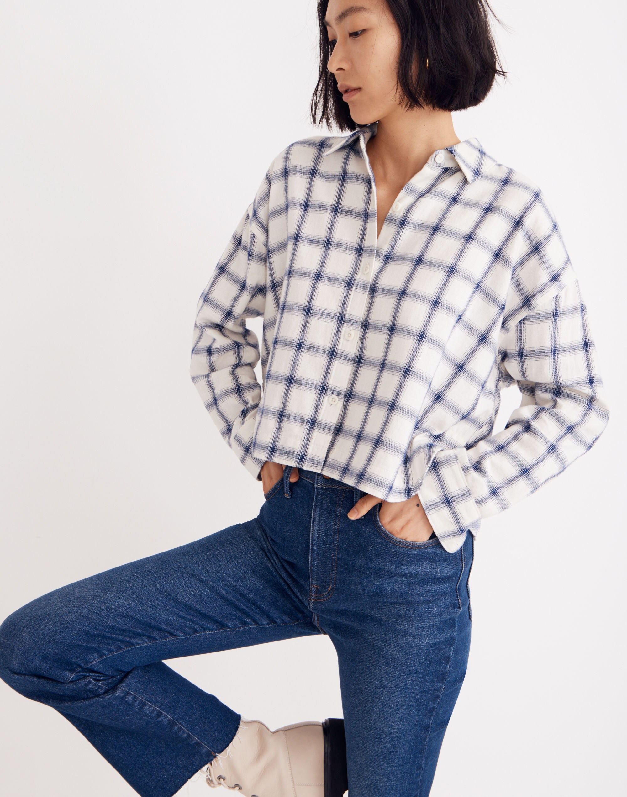 Flannel Hartfield Crop Shirt Windowpane | Madewell