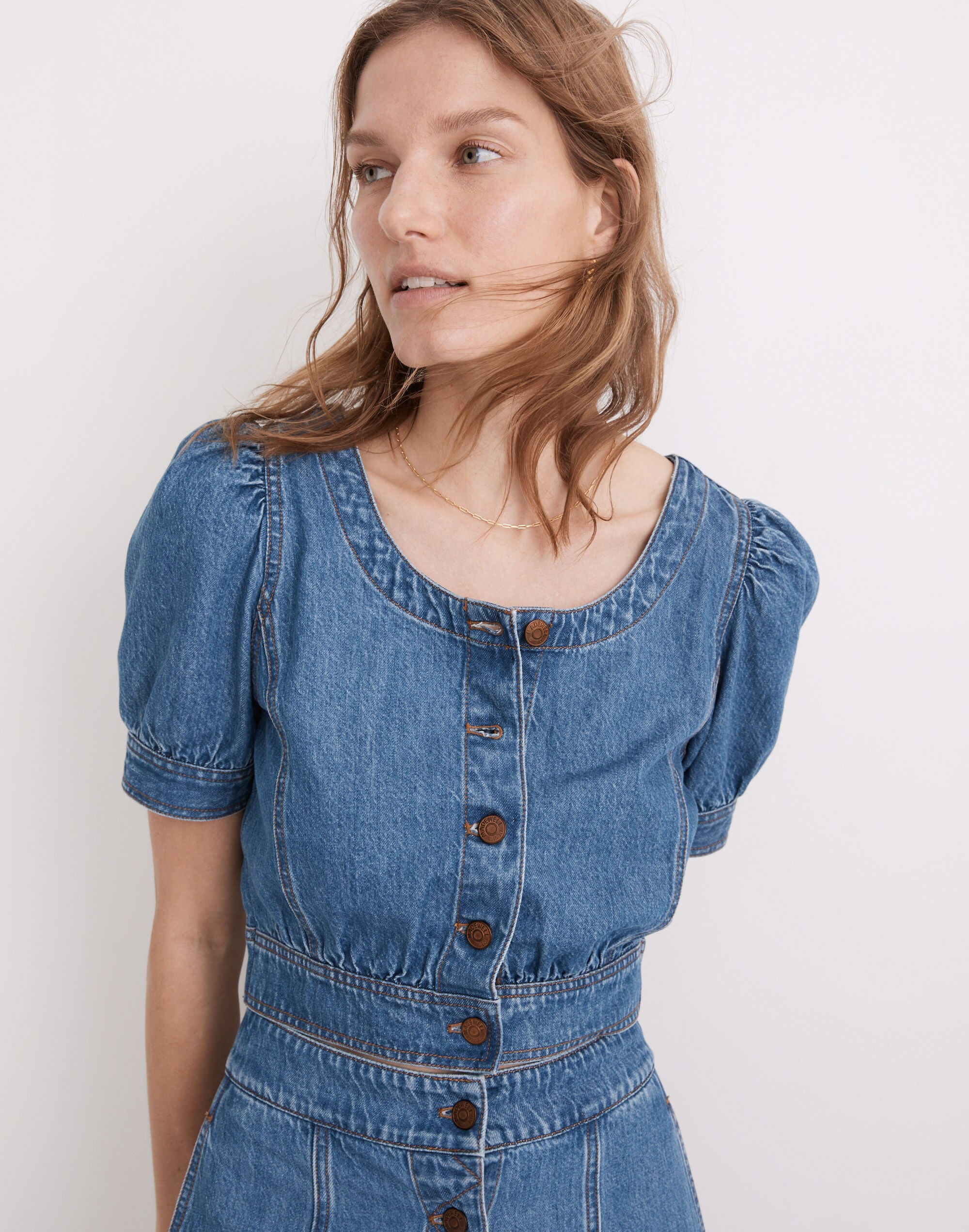 Denim Puff-Sleeve Crop Top | Madewell