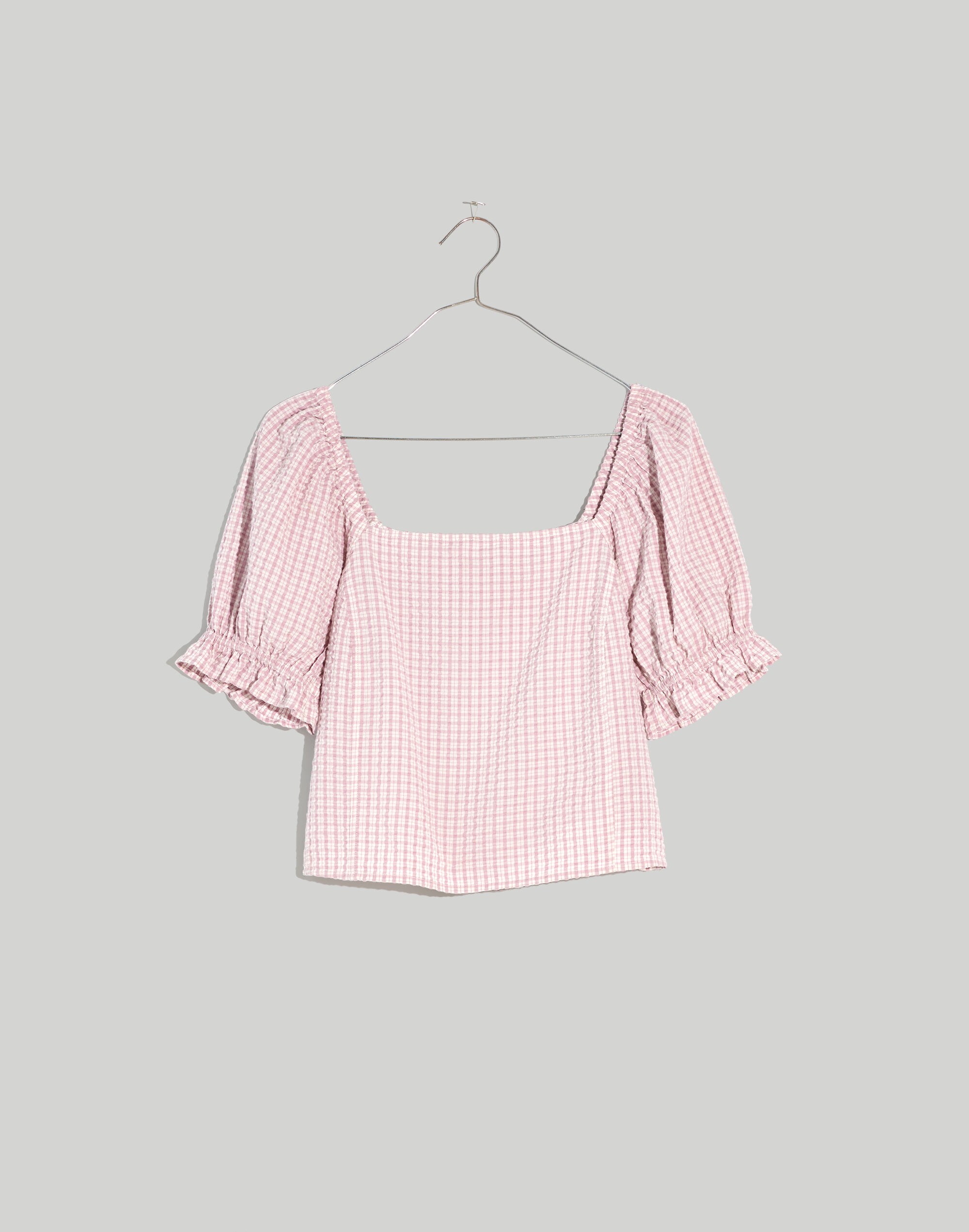 Seersucker Hopewell Puff-Sleeve Crop Top in Plaid | Madewell