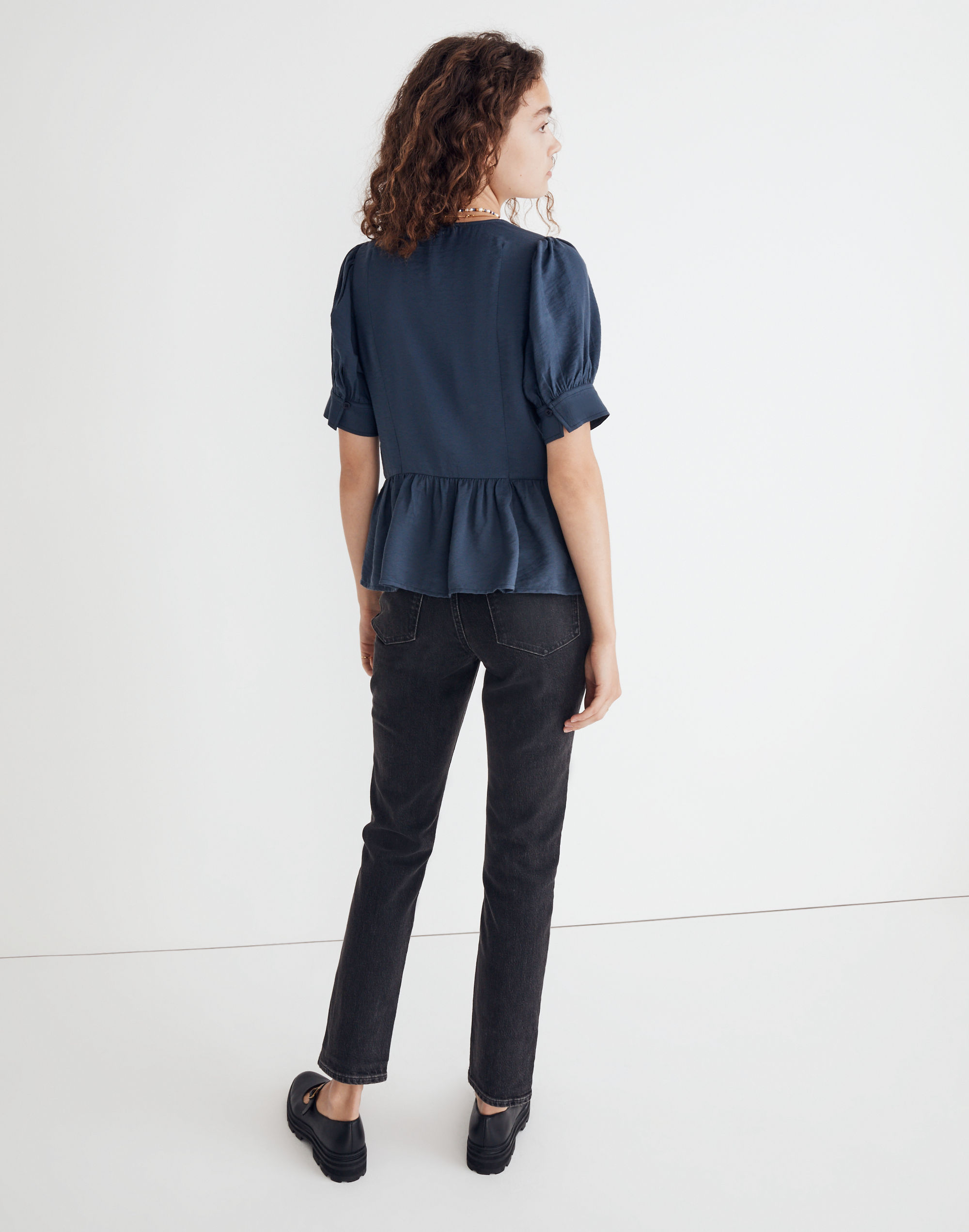 Drapeweave Puff-Sleeve Peplum Top | Madewell