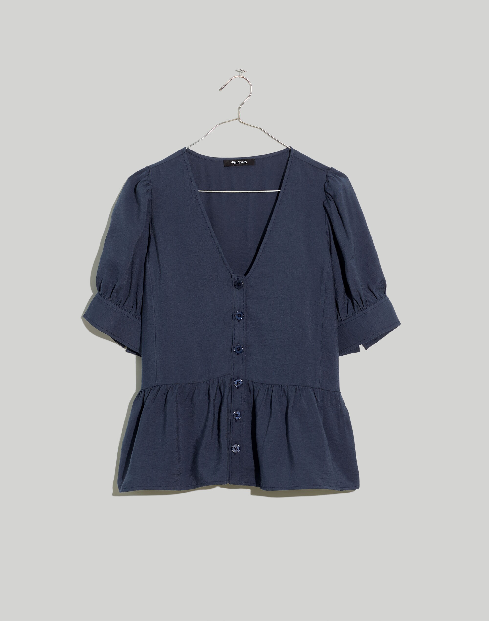 Drapeweave Puff-Sleeve Peplum Top | Madewell