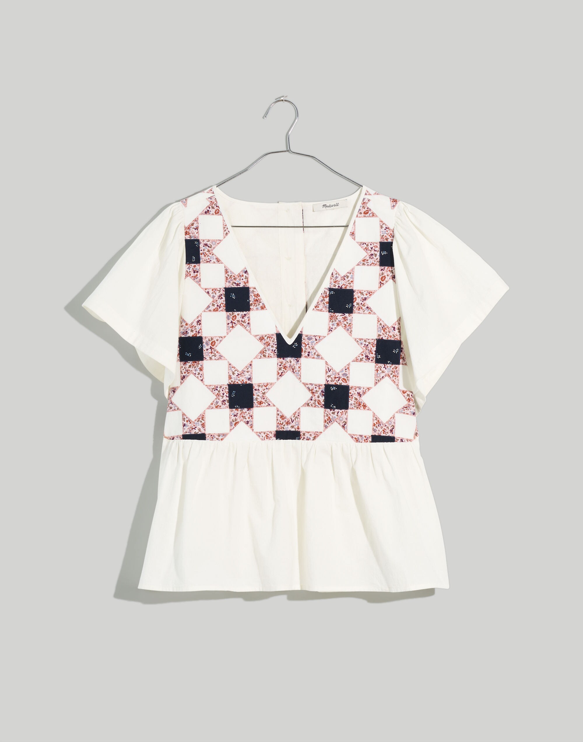 Flutter-Sleeve Peplum Top in Patchwork Quilt | Madewell