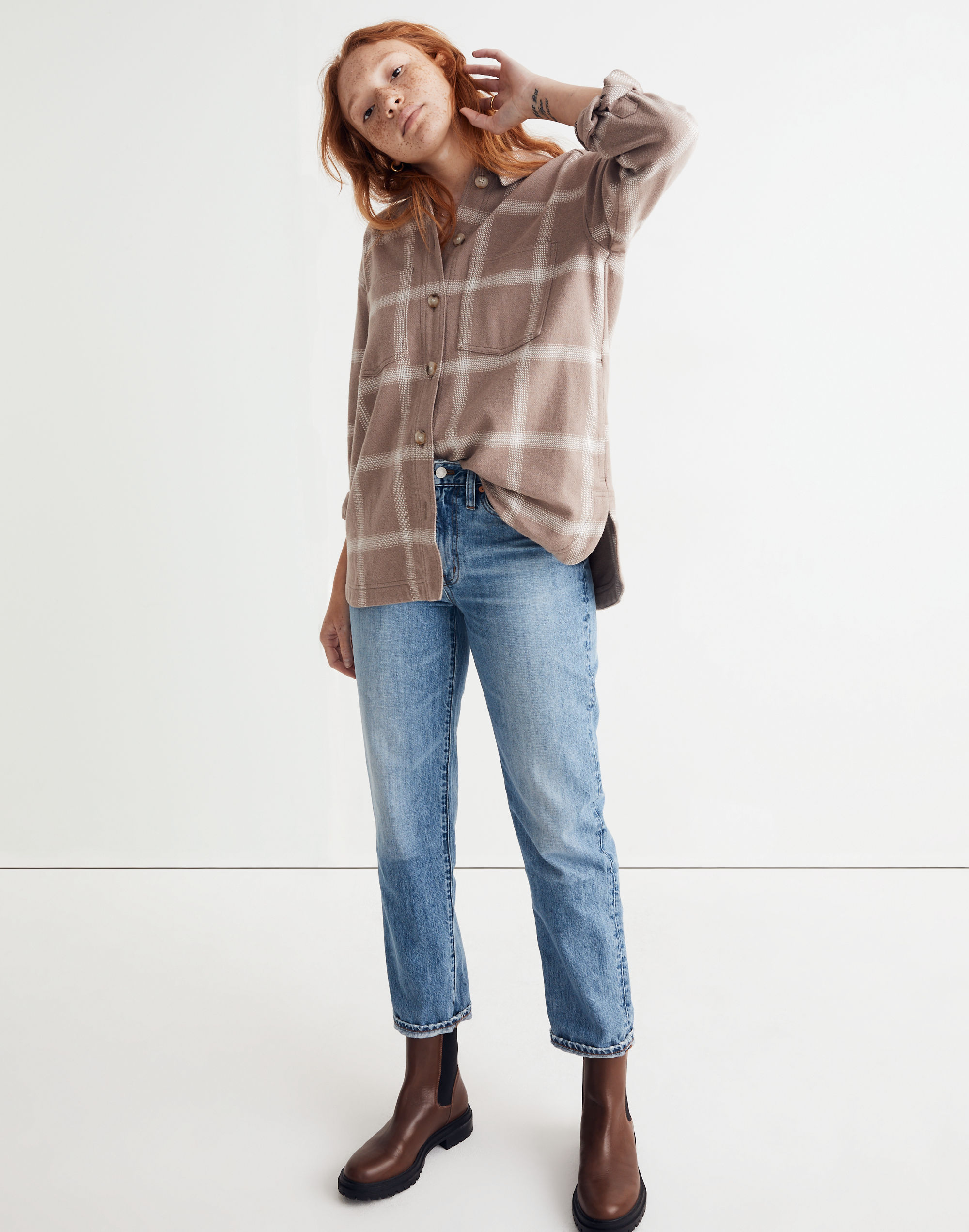 Flannel Kentwood Oversized Shirt-Jacket in Windowpane