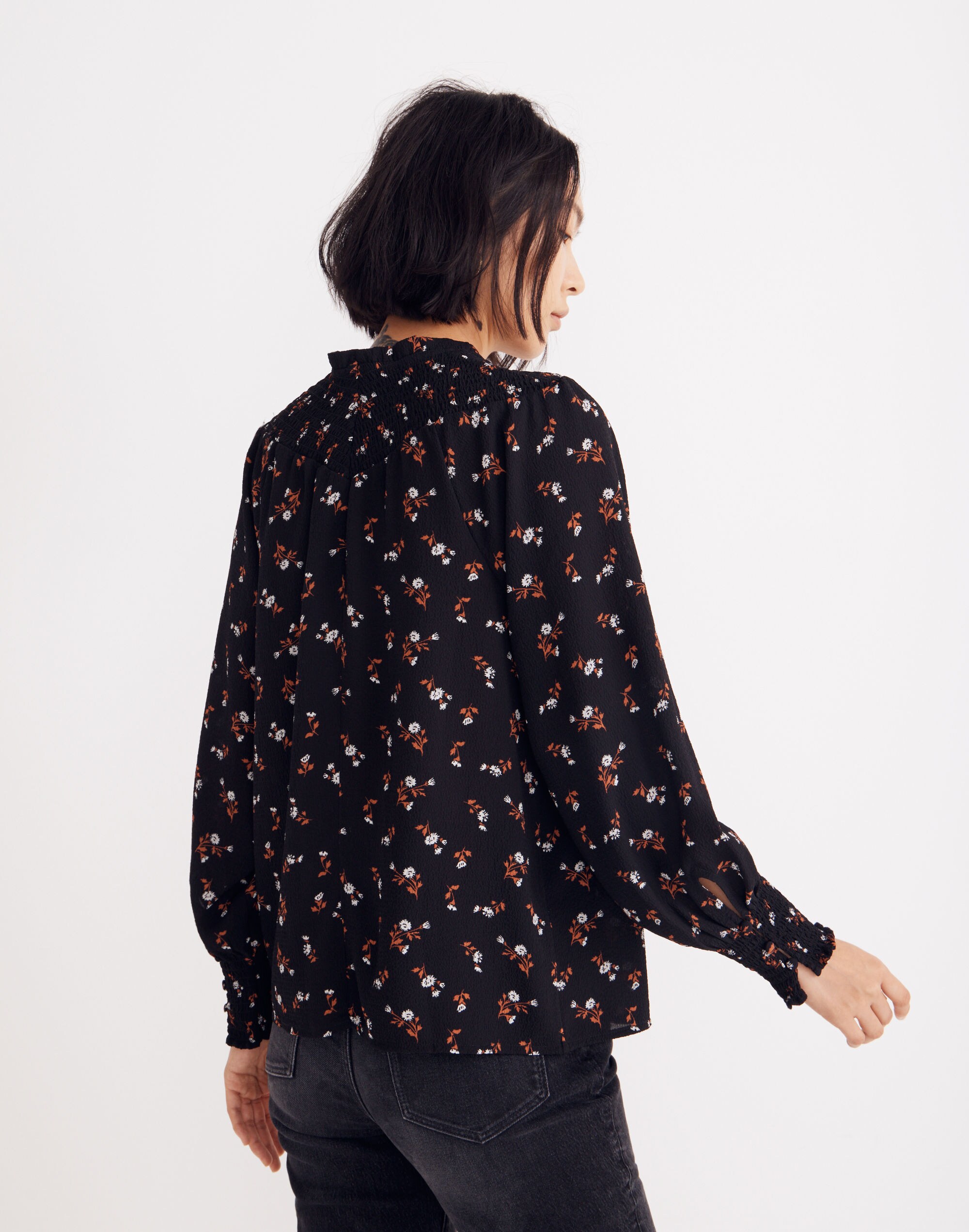 Embroidered Smockneck Top in Tossed Floral | Madewell