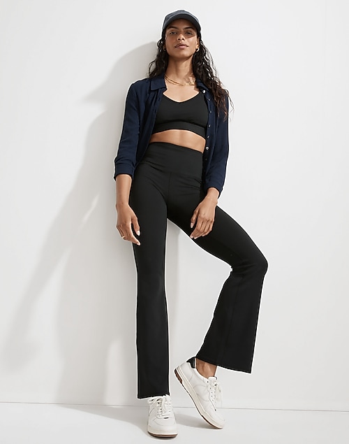 TOPSHOP Corduroy Ribbed Flare Trousers in Black