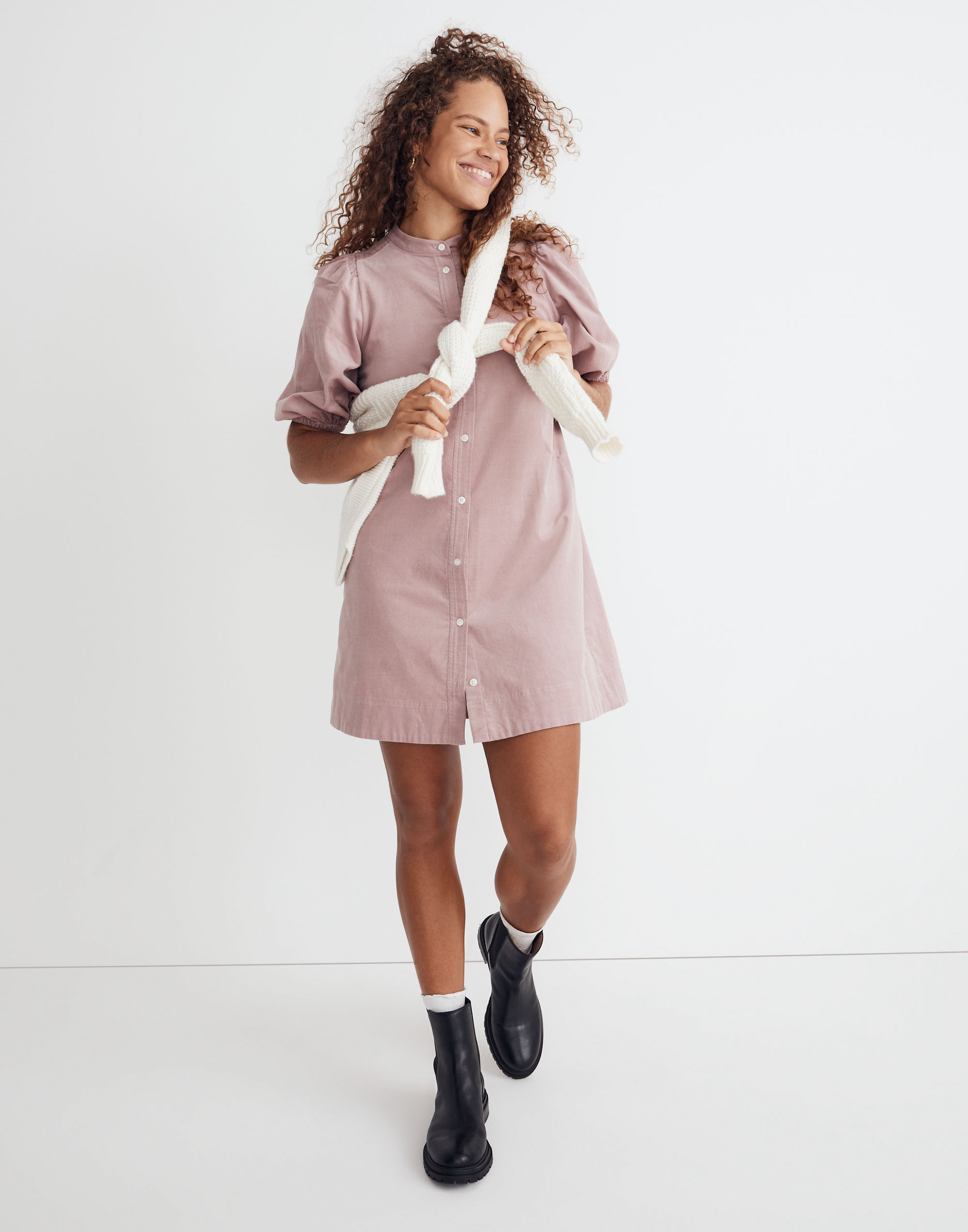 Corduroy Puff-Sleeve Mini Dress | Madewell